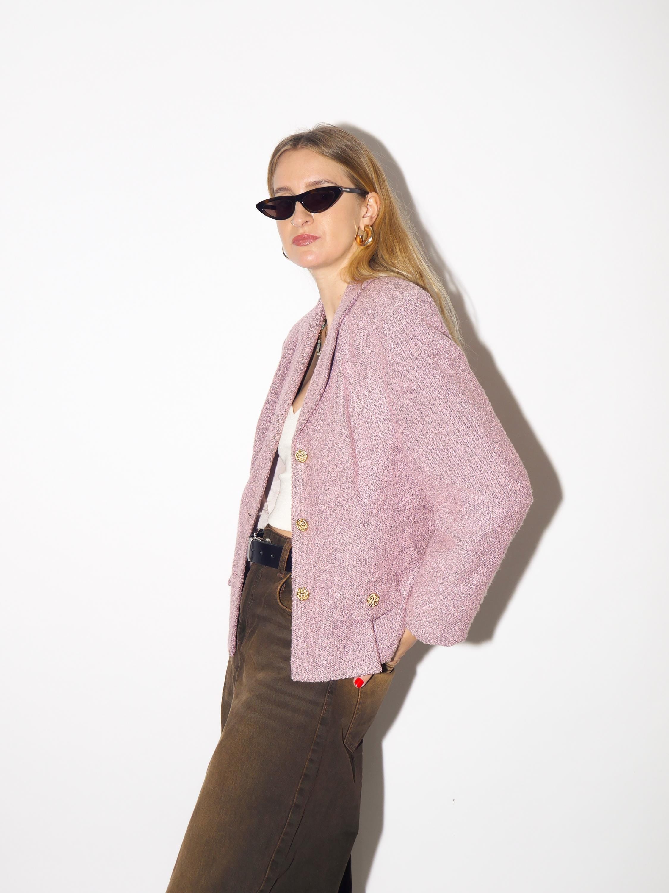 VINTAGE boucle blazer in old rose, pink with shoulder pads from 1980s