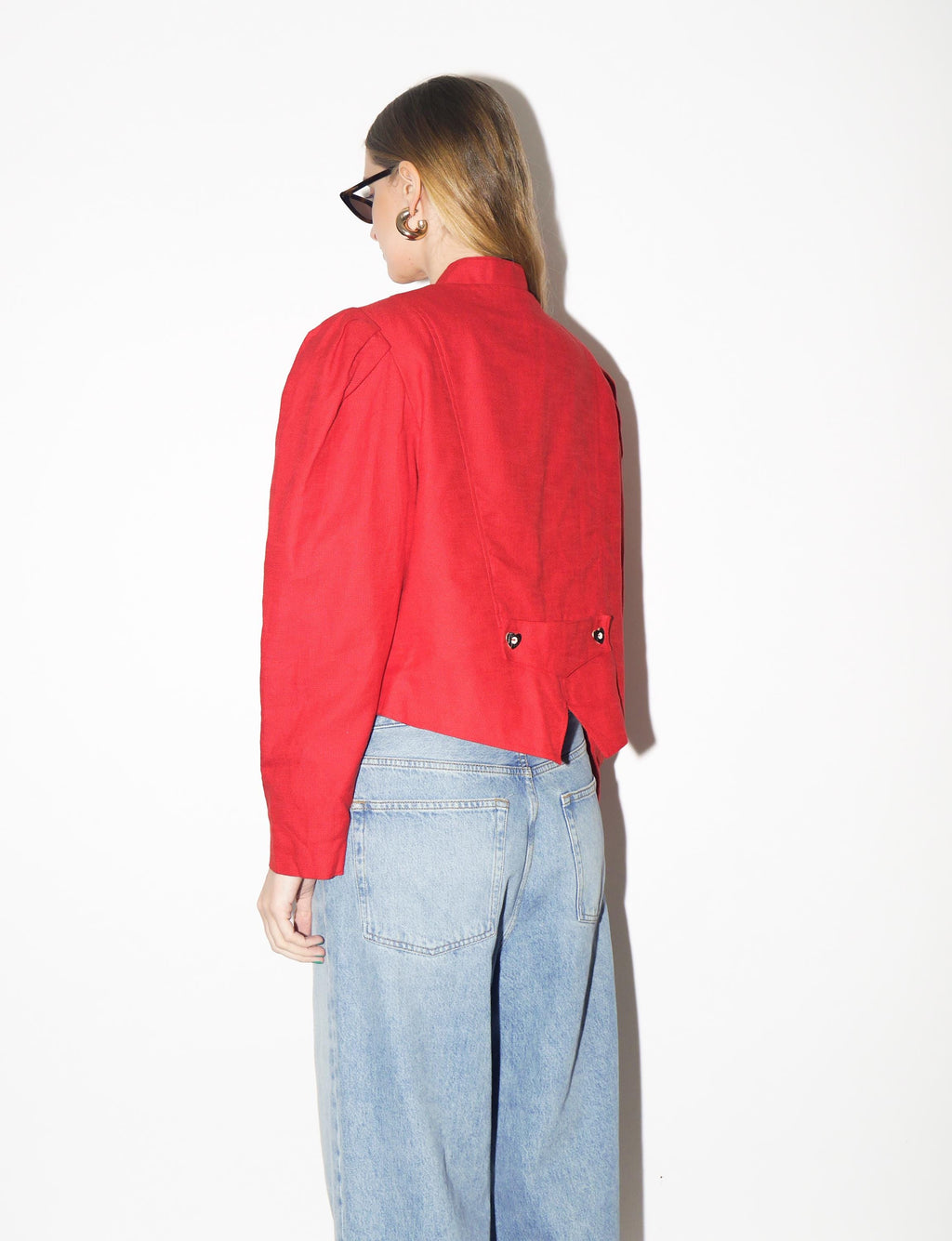 VINTAGE Red Folk Blazer from 1990s made of Cotton & Linen | Original Folk Blazer