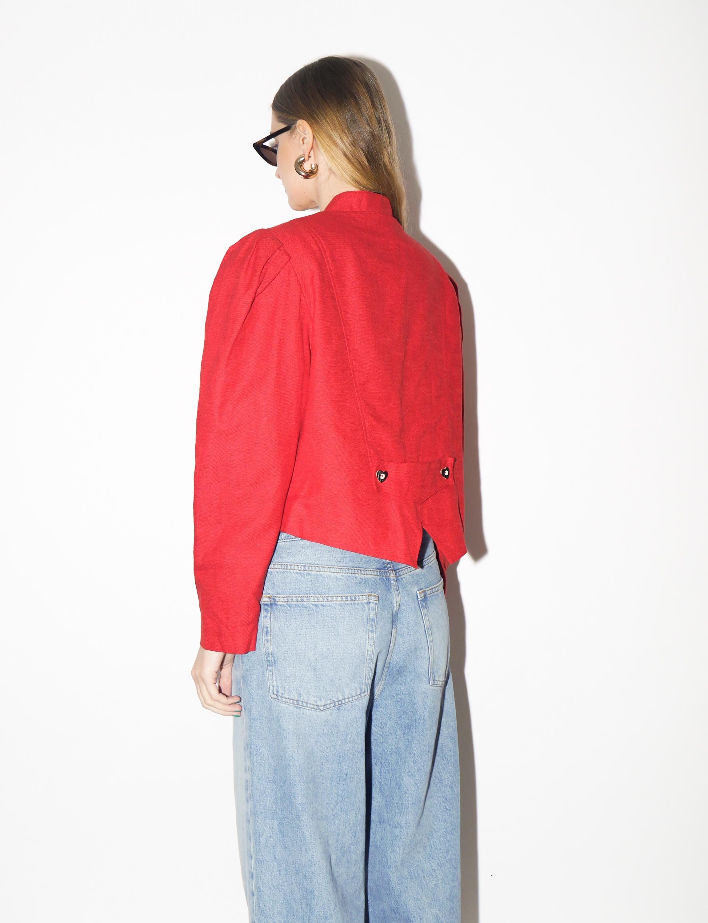 VINTAGE Red Folk Blazer from 1990s made of Cotton & Linen | Original Folk Blazer
