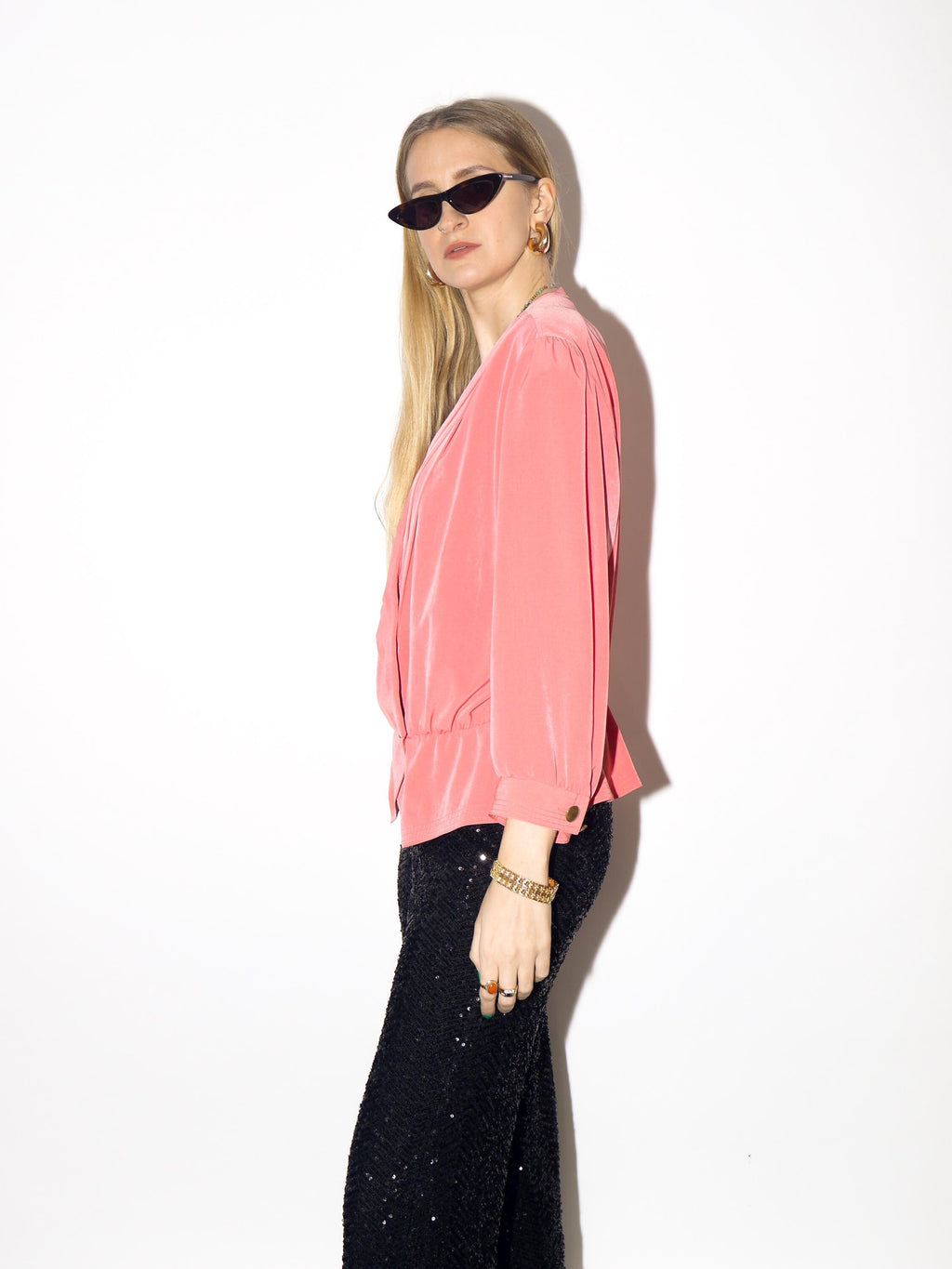 VINTAGE pink blouse from 1980s with peplum and puffer sleeves by Markwald®