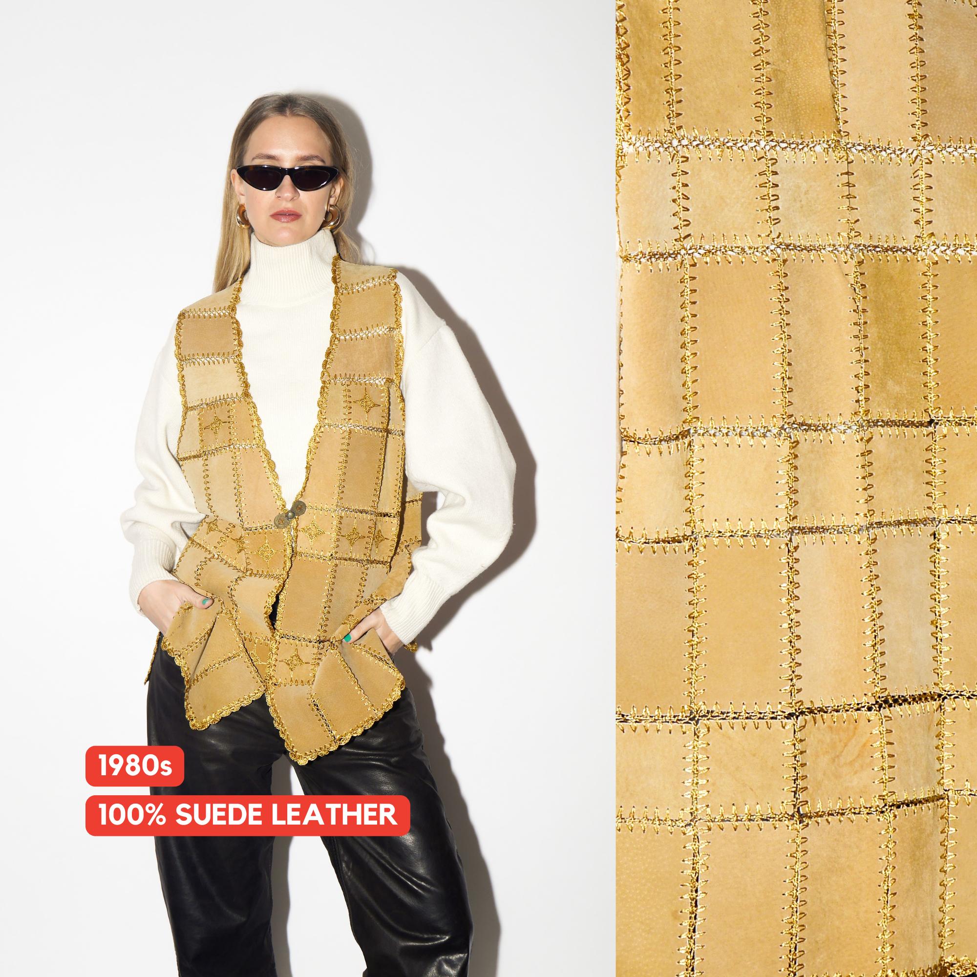 VINTAGE Beige Suede Vest from 1980s | Caramel Suede Leather Long Vest