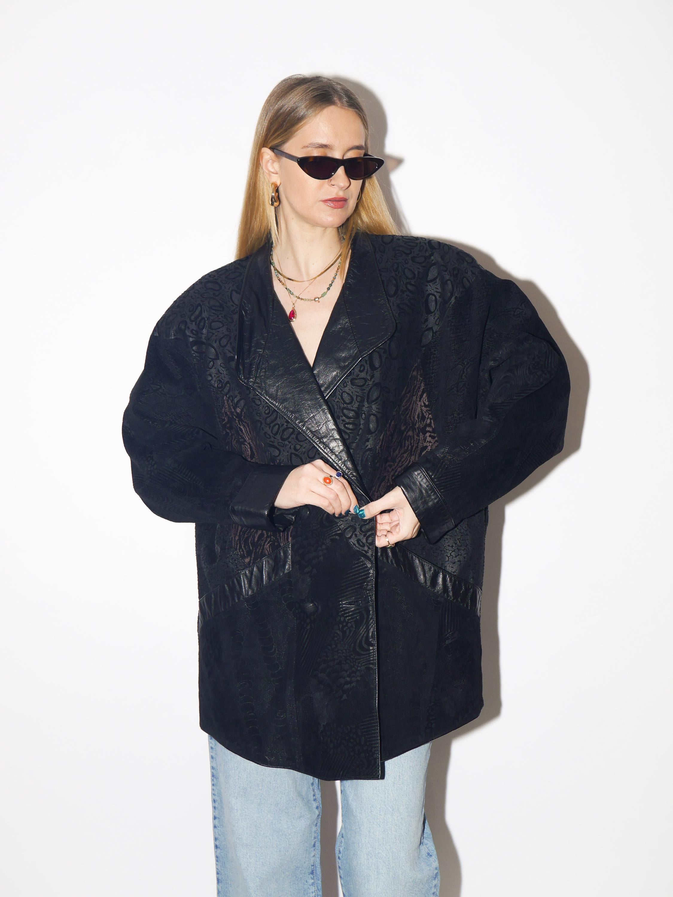 VINTAGE black suede leather jacket from 1980s | oversize suede jacket