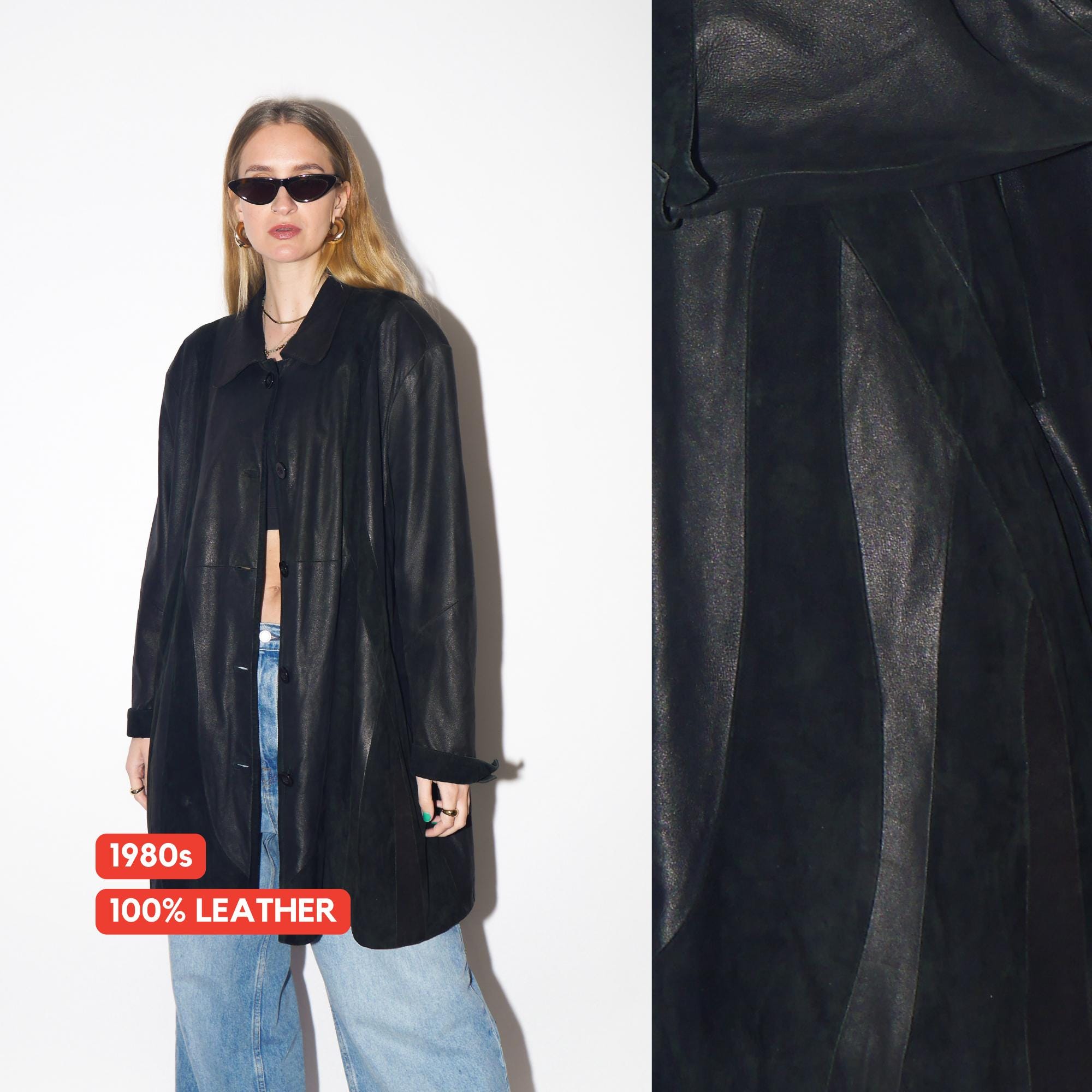 VINTAGE Black Leather Suede Jacket from 1980s | Retro Black Suede Coat