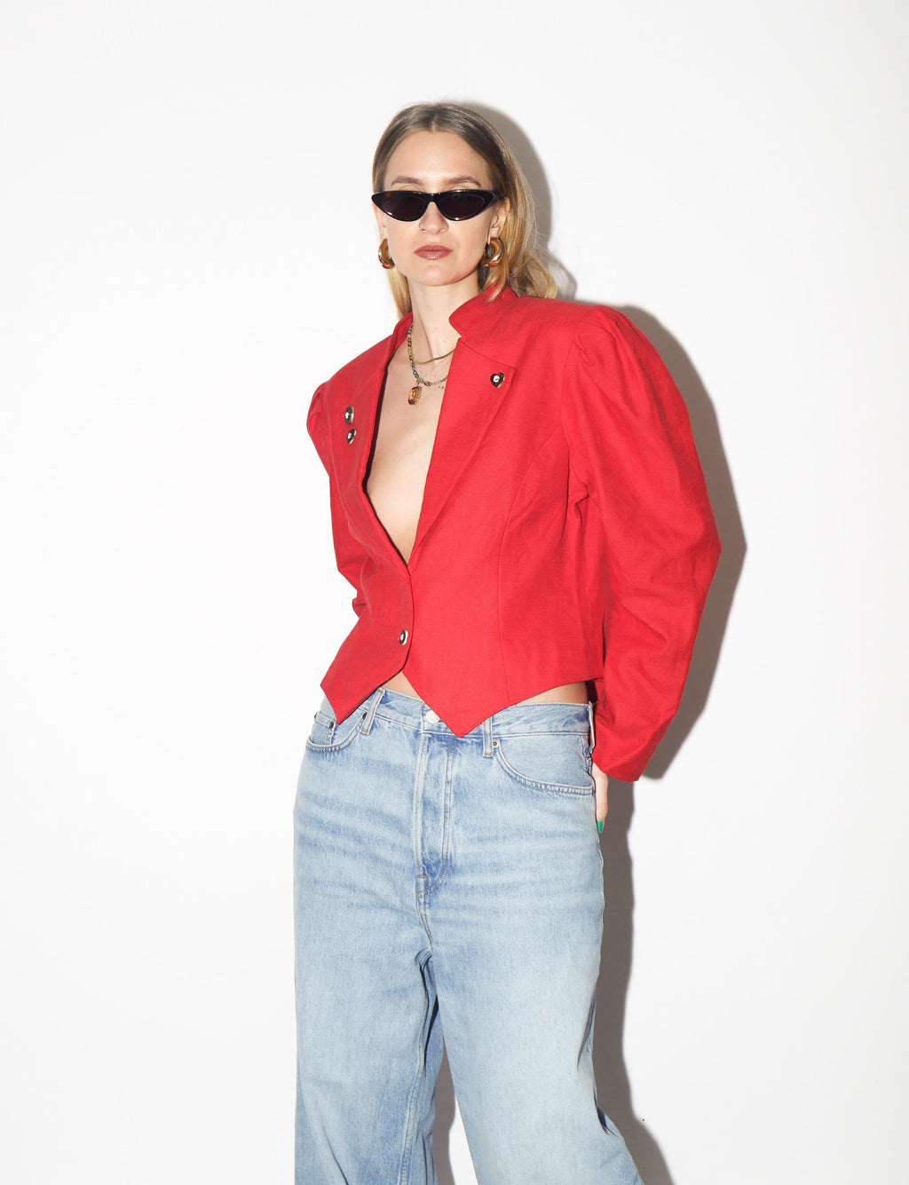 VINTAGE Red Folk Blazer from 1990s made of Cotton & Linen | Original Folk Blazer