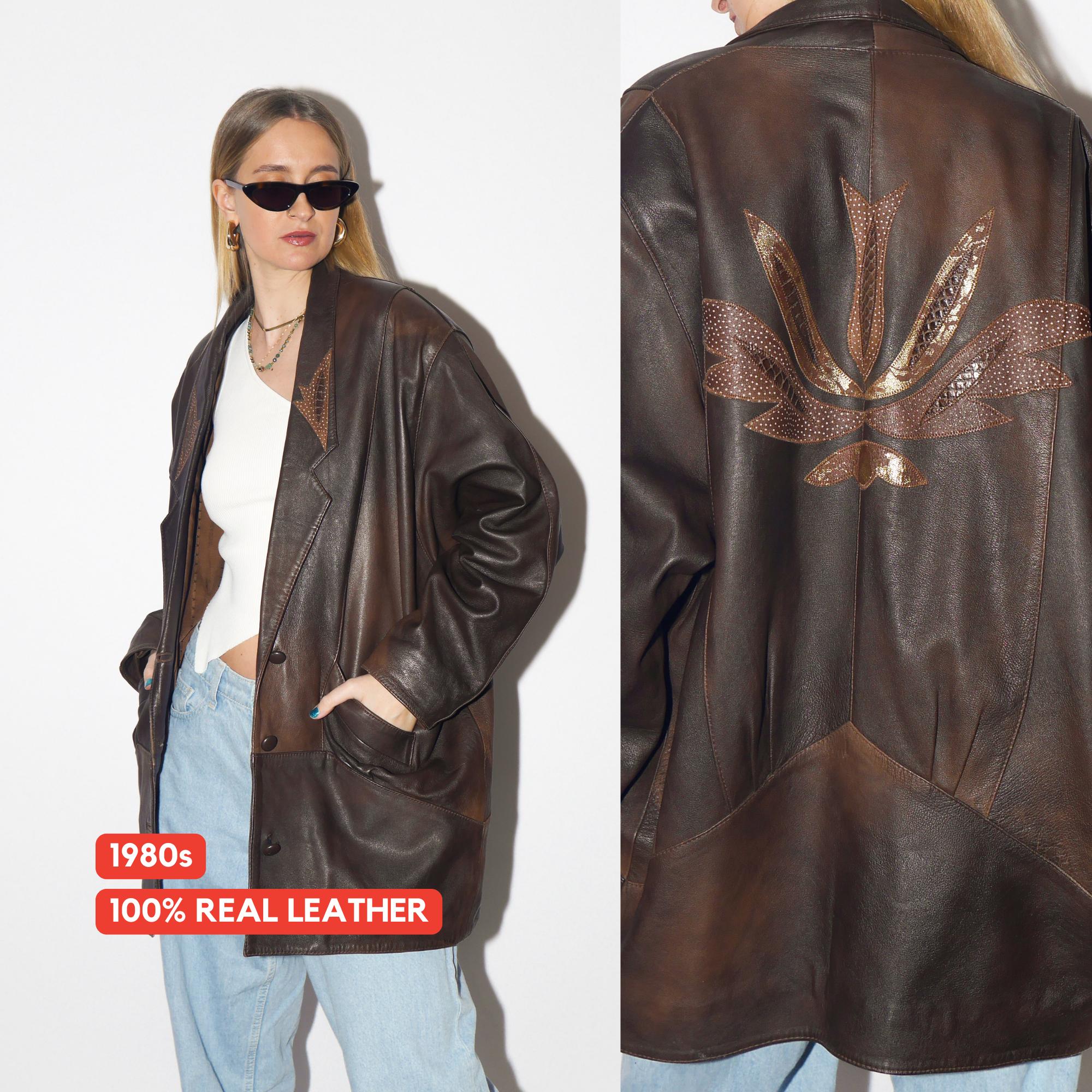 VINTAGE brown leather jacket from 1980s | oversize bronze vintage leather jacket