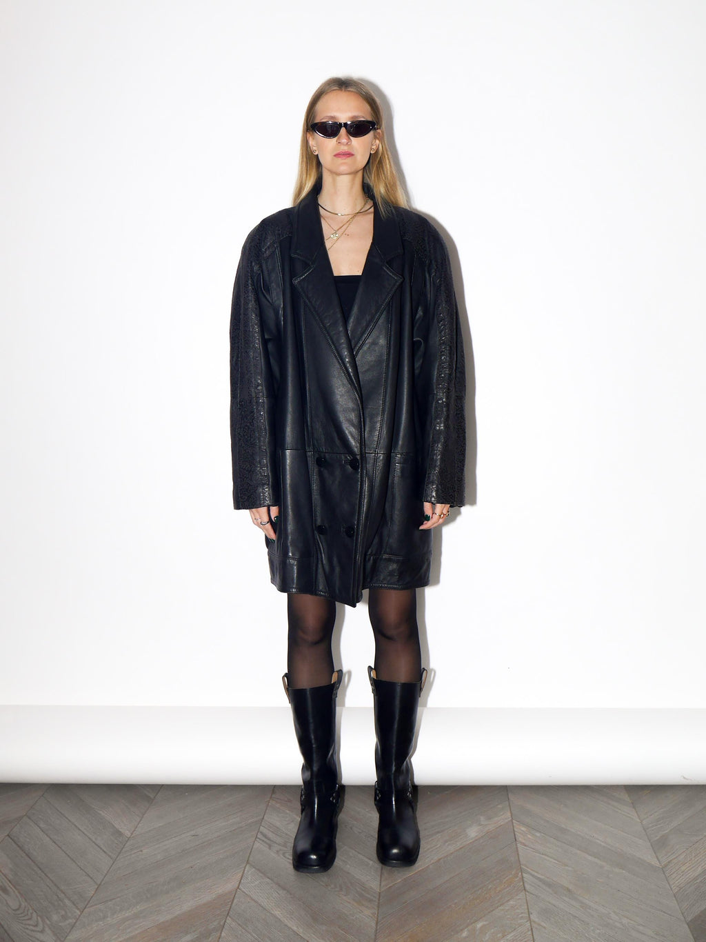 VINTAGE Black Floral Embossed Leather Coat Jacket From The 1980s By G.S. Ledermoden Germany