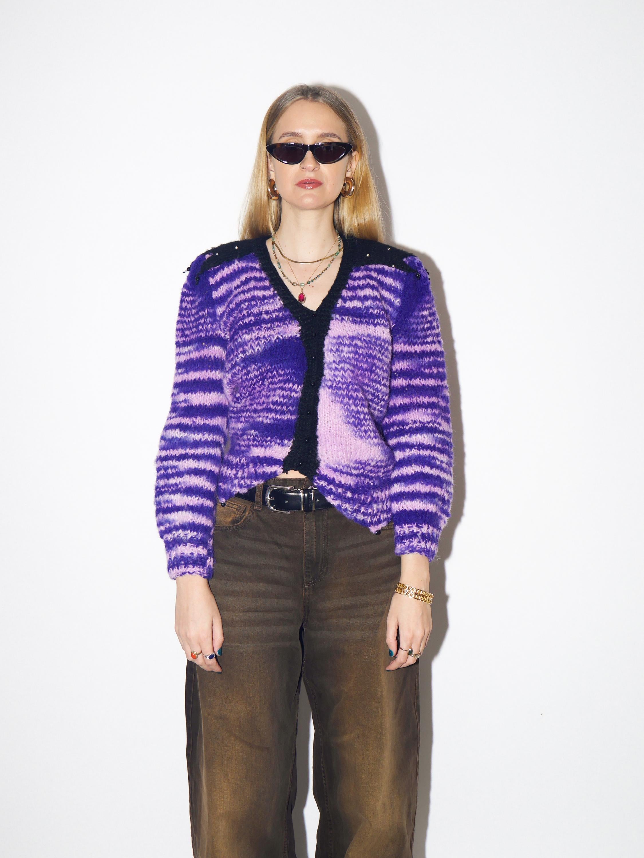 VINTAGE handmade purple sweater from 1980s | vintage warm purple cropped sweater