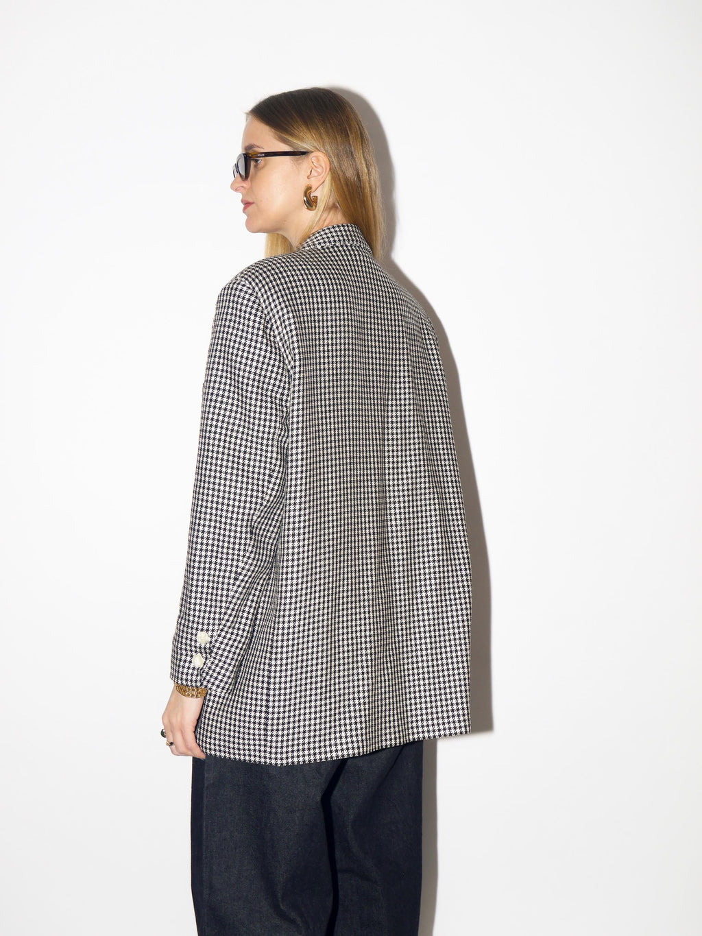 VINTAGE dogtooth double-breasted blazer from 1980s made of viscose and wool