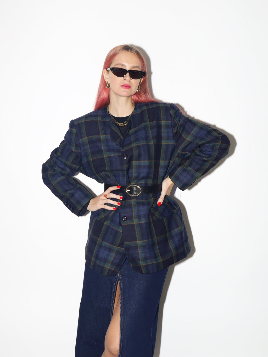 VINTAGE 100% wool blazer 80s by Compliment | pure new wool blazer | vintage oversized wool blazer | blue and green check blazer