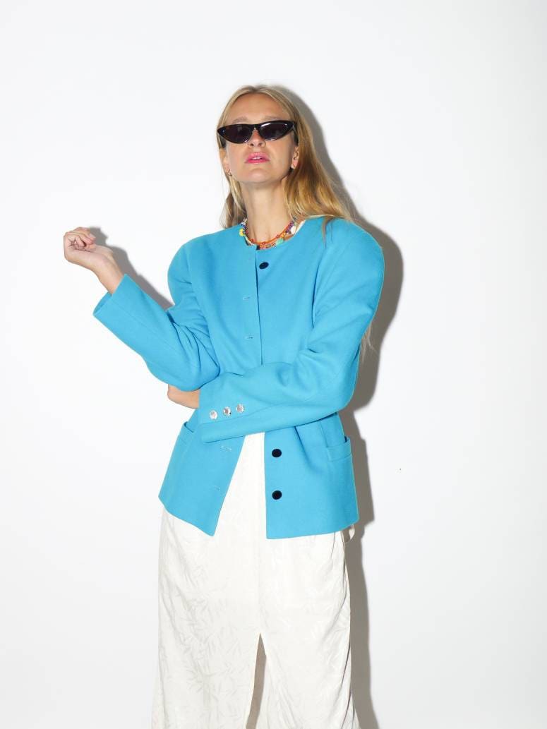 VINTAGE wool blazer 1980s | Trixi Schober blue wool vintage blazer | blue wool vintage blazer | pure new wool blazer | oversize blazer