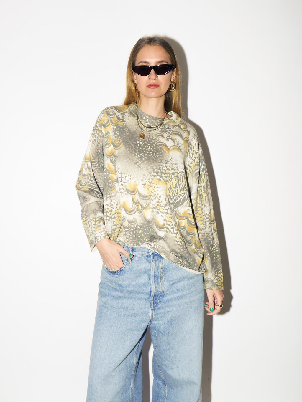 VINTAGE Merino Wool Sweater from 1980s | Yellow & Green Retro Wool Sweater