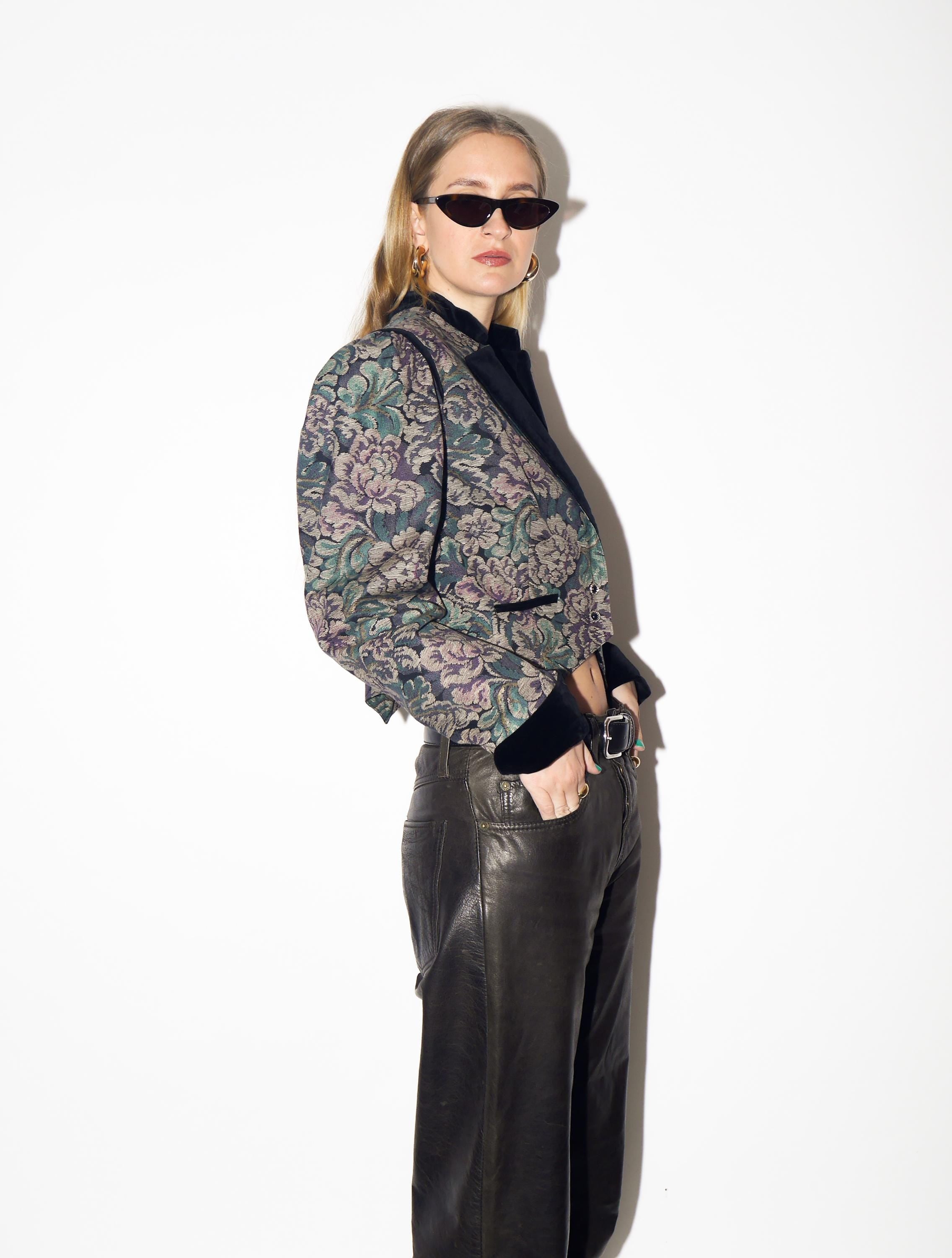 VINTAGE Cotton Jacquard Floral Blazer from 1980s | Big Shoulders Austrian Blazer