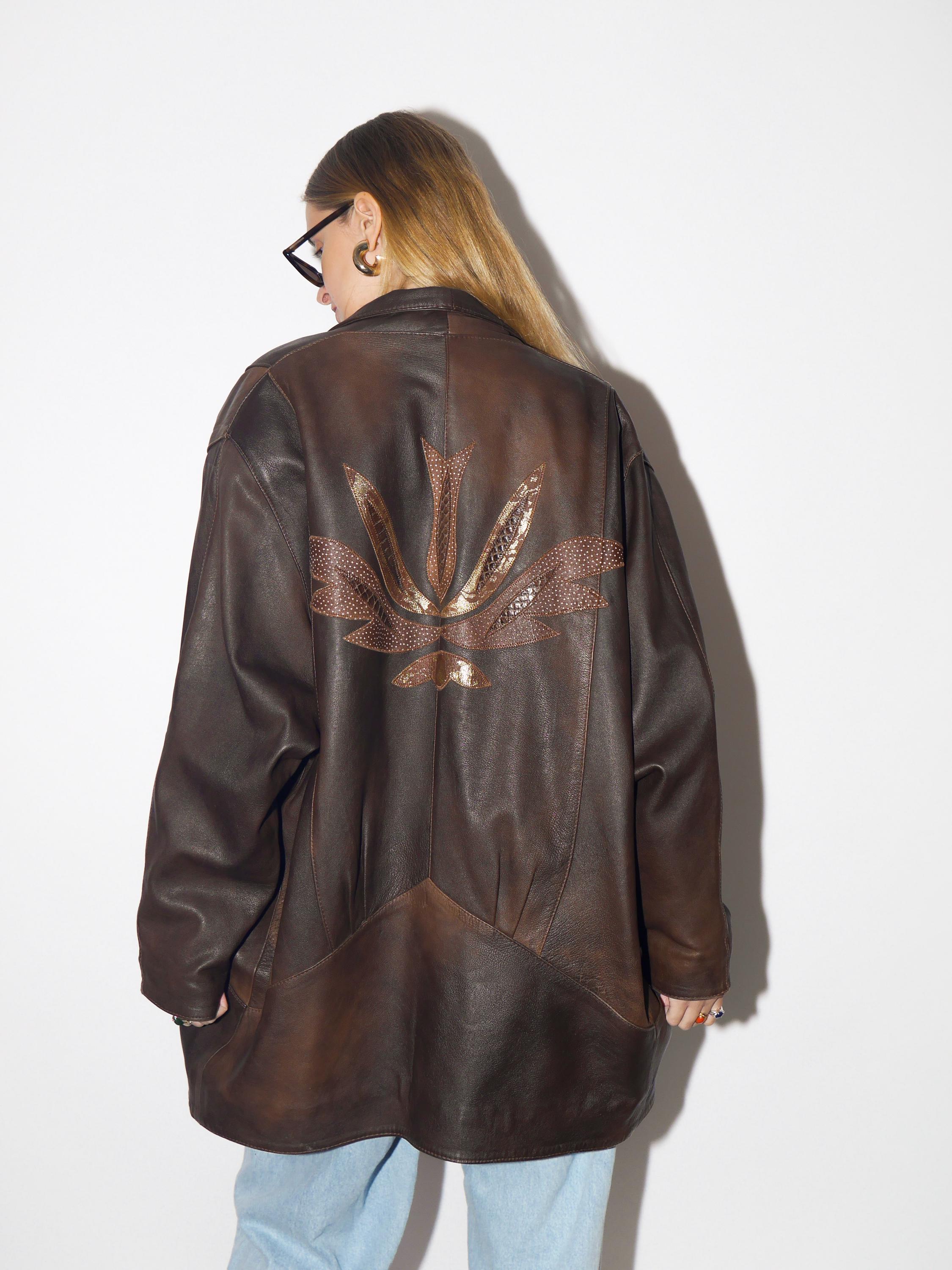VINTAGE brown leather jacket from 1980s | oversize bronze vintage leather jacket