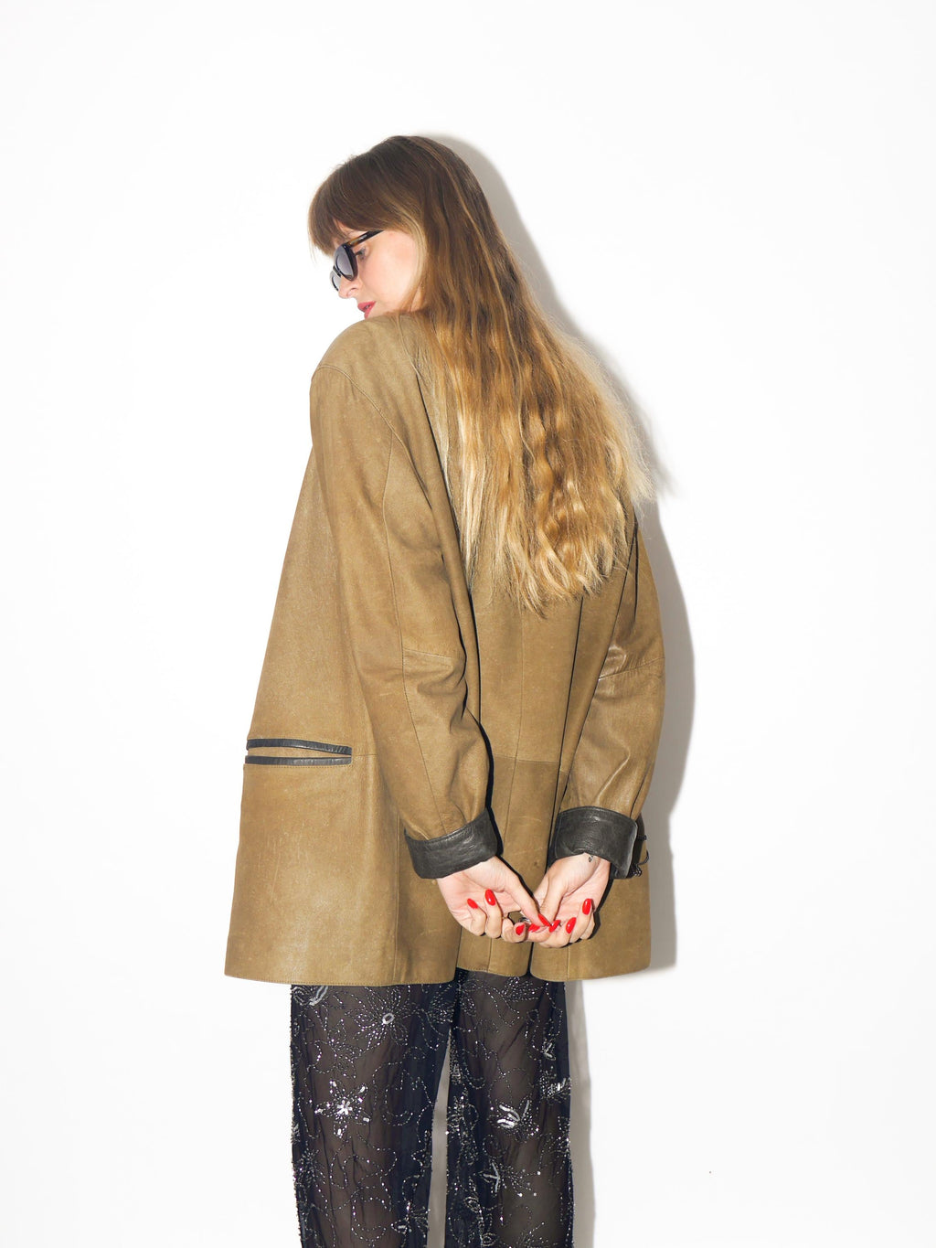 VINTAGE Khaki Brown Matte Leather Jacket With Embroidery From The 1980s by Leather Sound