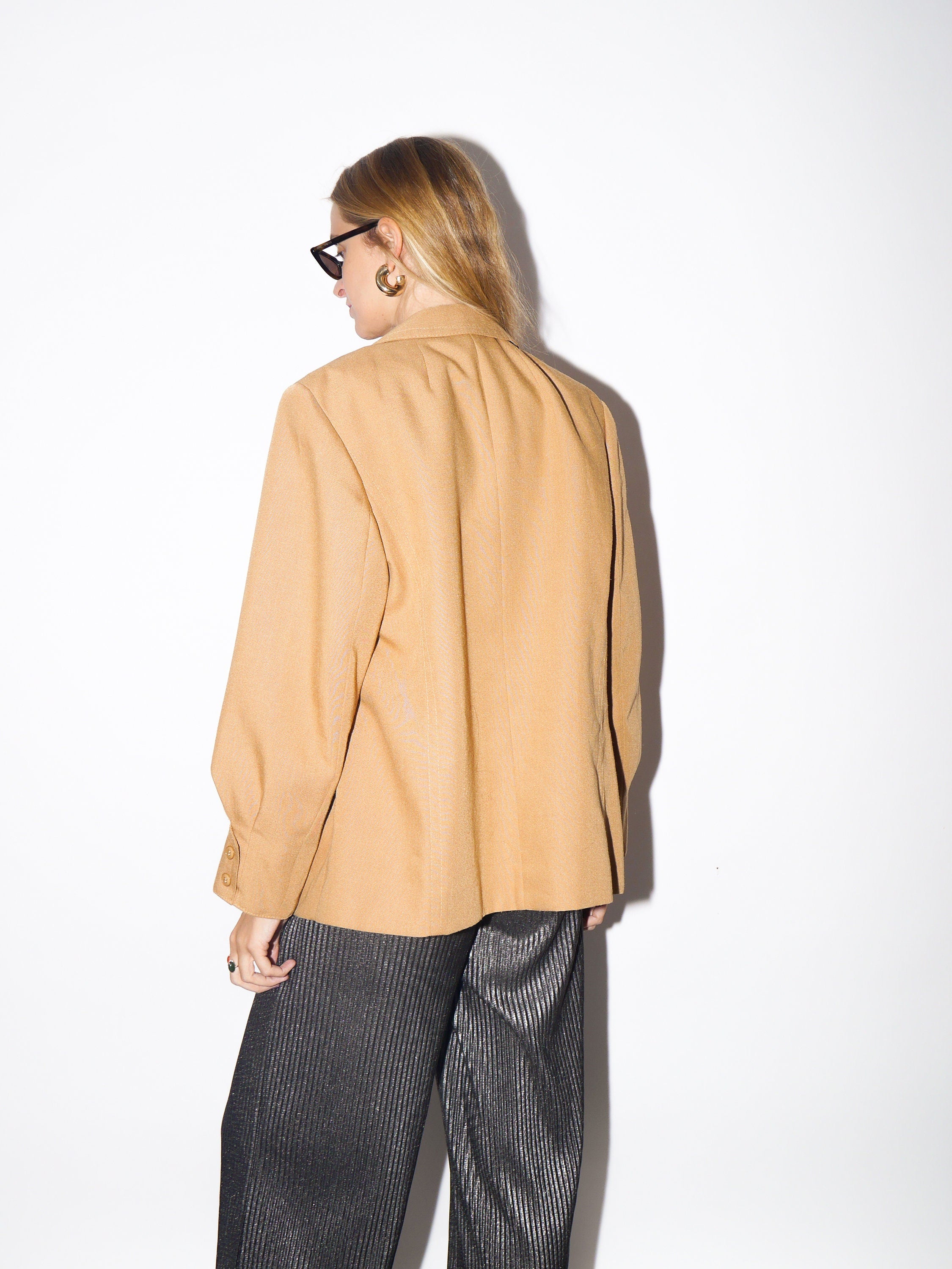 VINTAGE apricot double-breasted blazer by Hokla Modell® from 1980s with puffer sleeves | retro style jacket | cropped oversize blazer