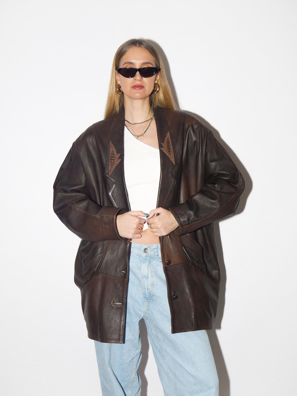 VINTAGE brown leather jacket from 1980s | oversize bronze vintage leather jacket