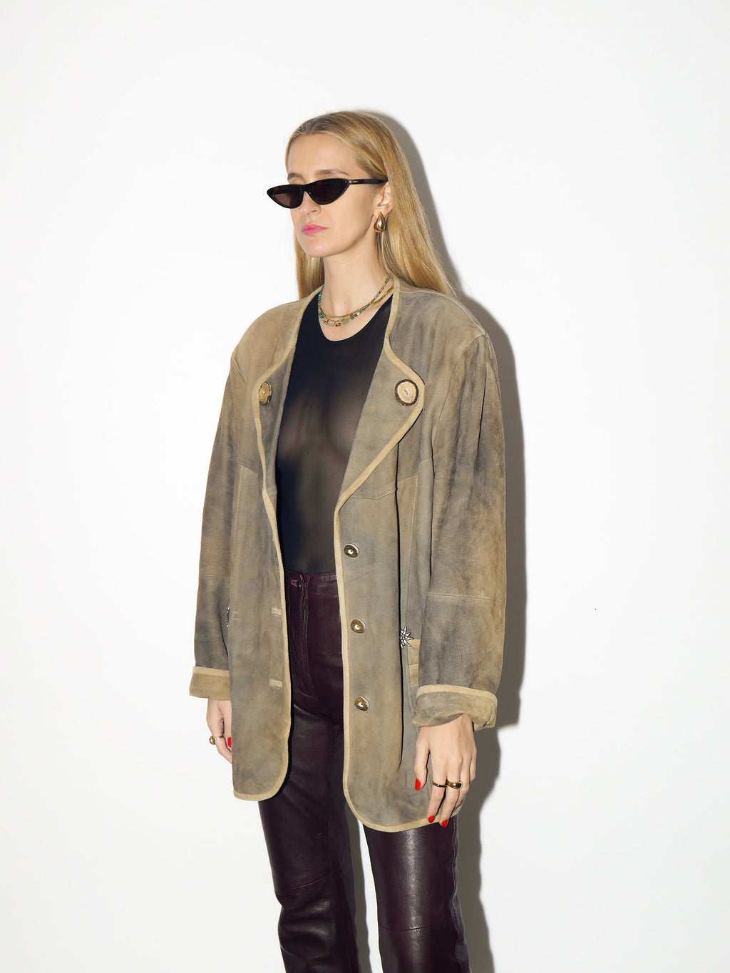 VINTAGE leather suede beige jacket 1980s | beige vintage leather blazer | retro leather jacket | vintage leather jacket | oversize jacket