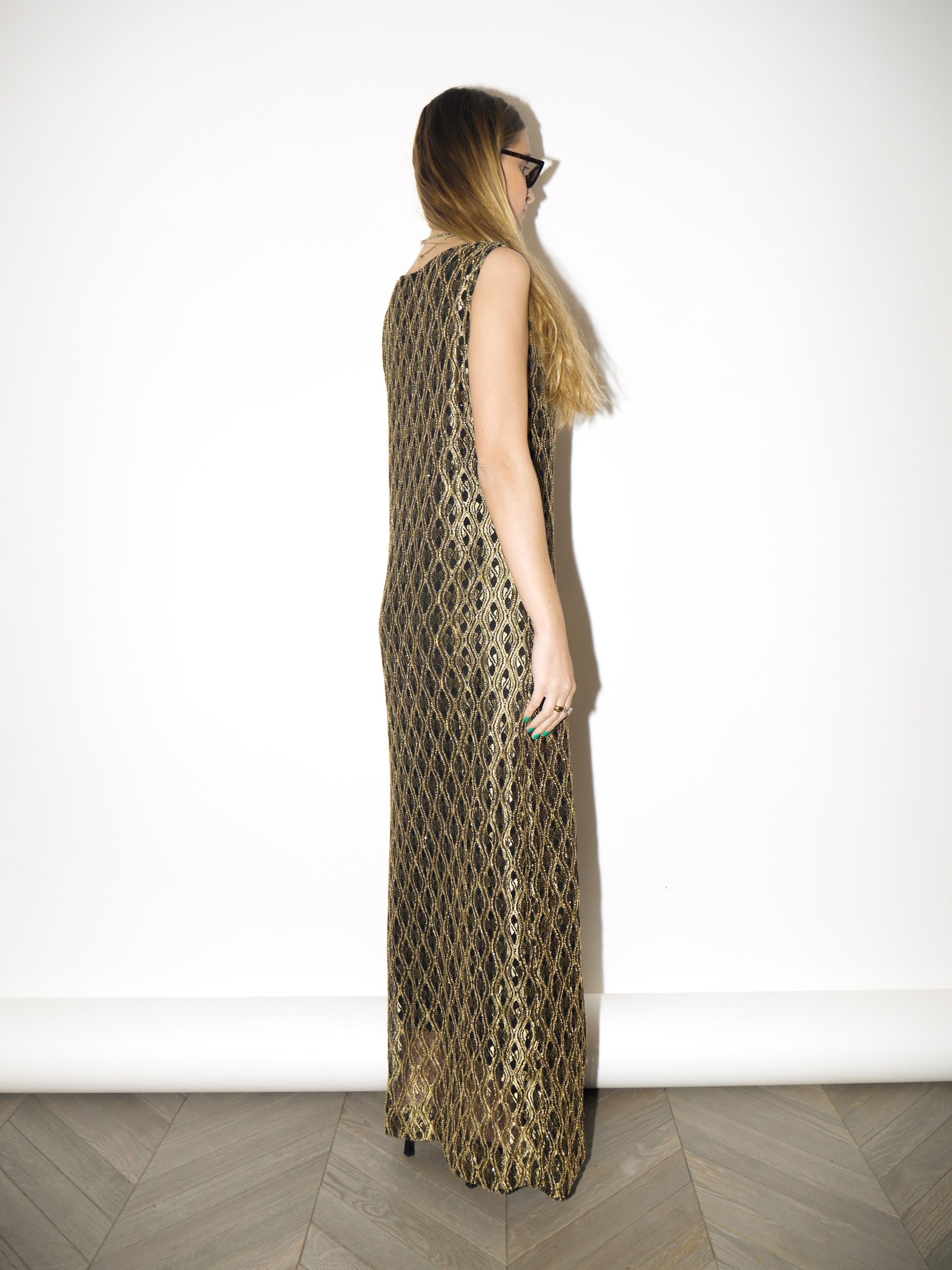VINTAGE Gold Glittery Maxi Dress from 1980s | Sleeveless Long Evening Dress