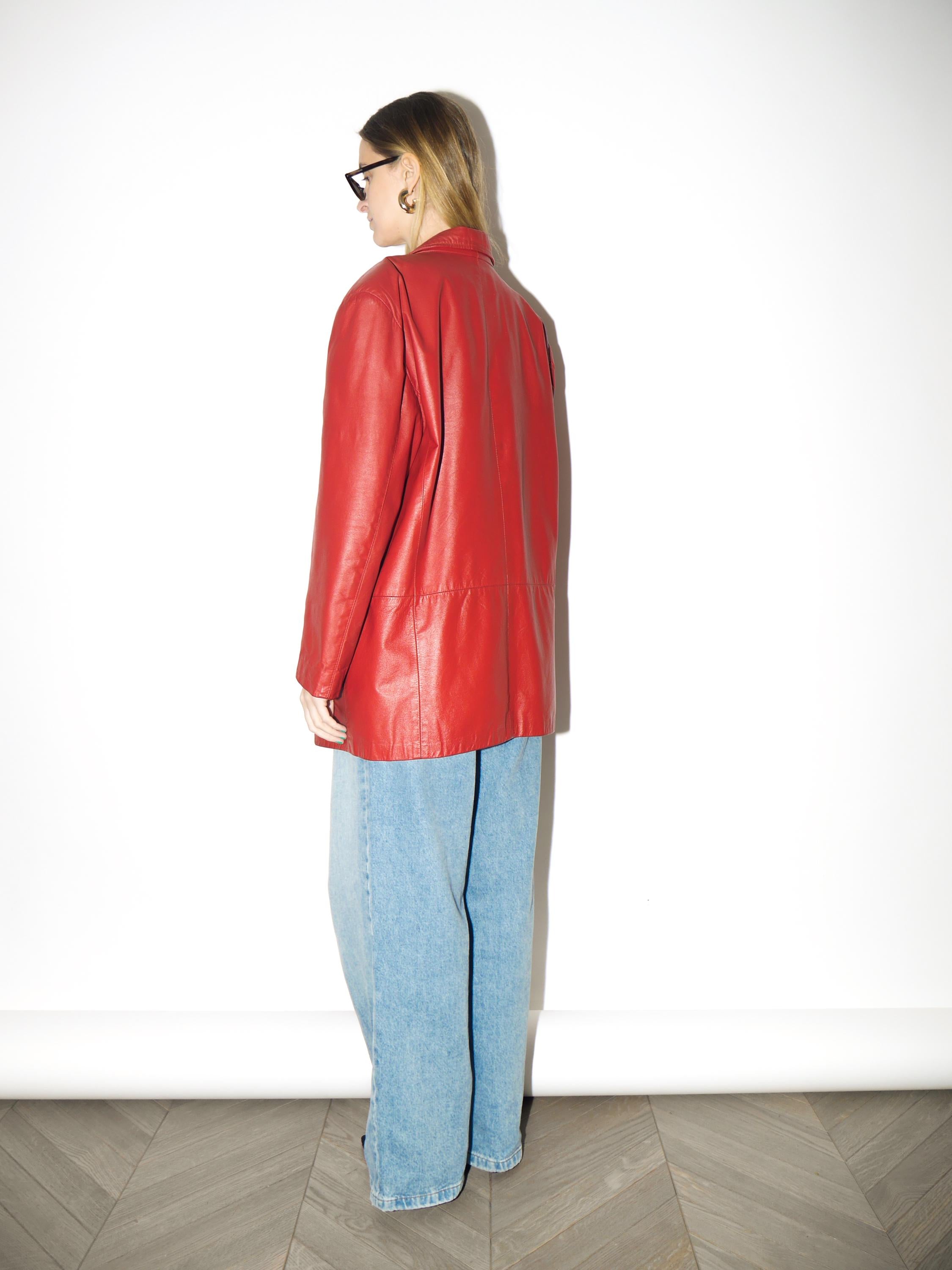 VINTAGE Red Leather Blazer from 1980s | Oversized Red Leather Jacket