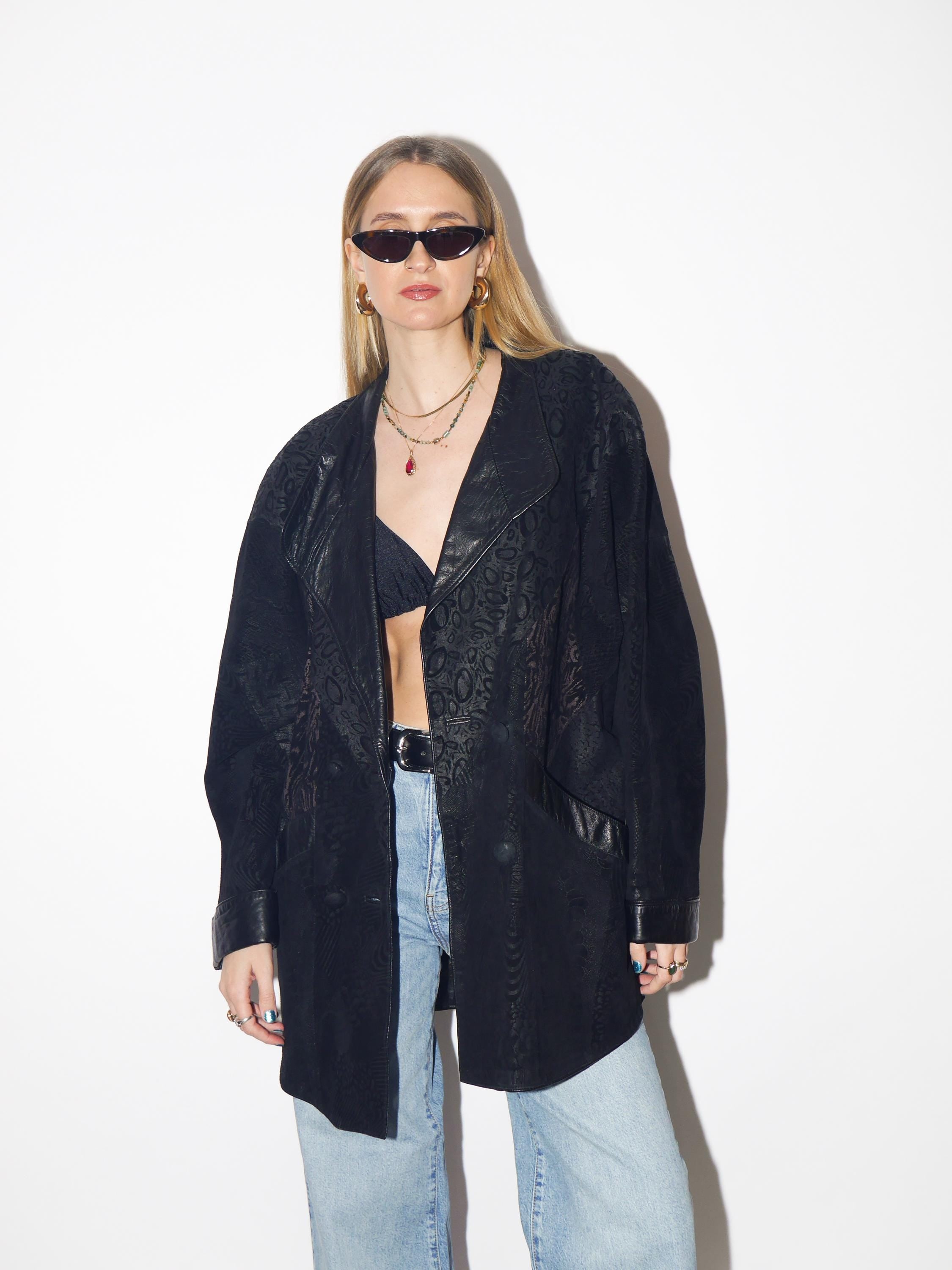 VINTAGE black suede leather jacket from 1980s | oversize suede jacket