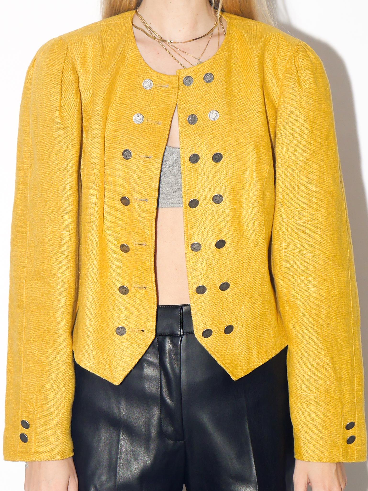 VINTAGE Yellow Cropped Linen Jacquard Blazer From The 1980s By Original Salzburger Tracht