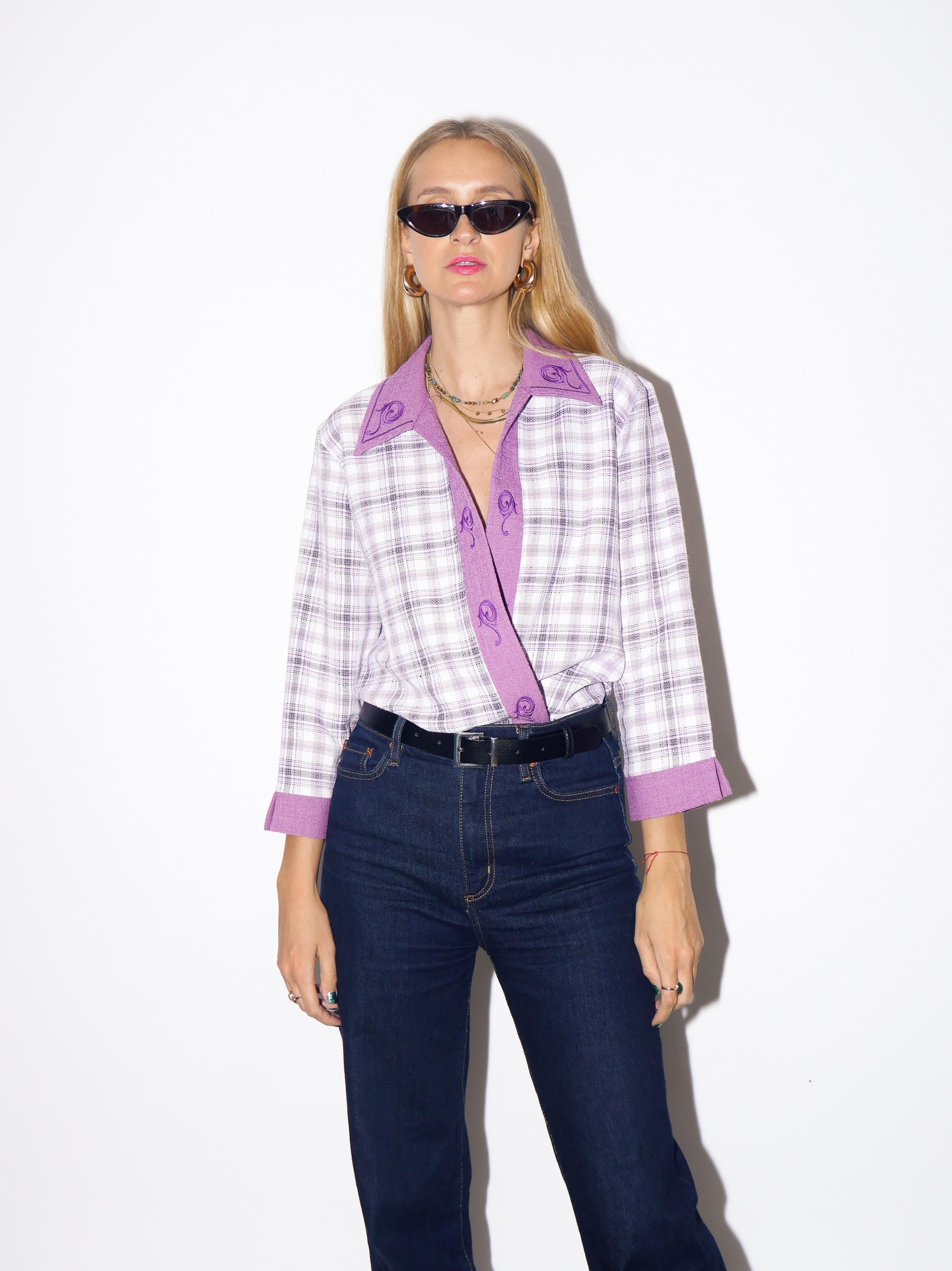 1980s Pink Checked Cover-Up with Embroidery - Vintage White/Pink Oversize Throw-On, Retro Fashion Clothing for Women