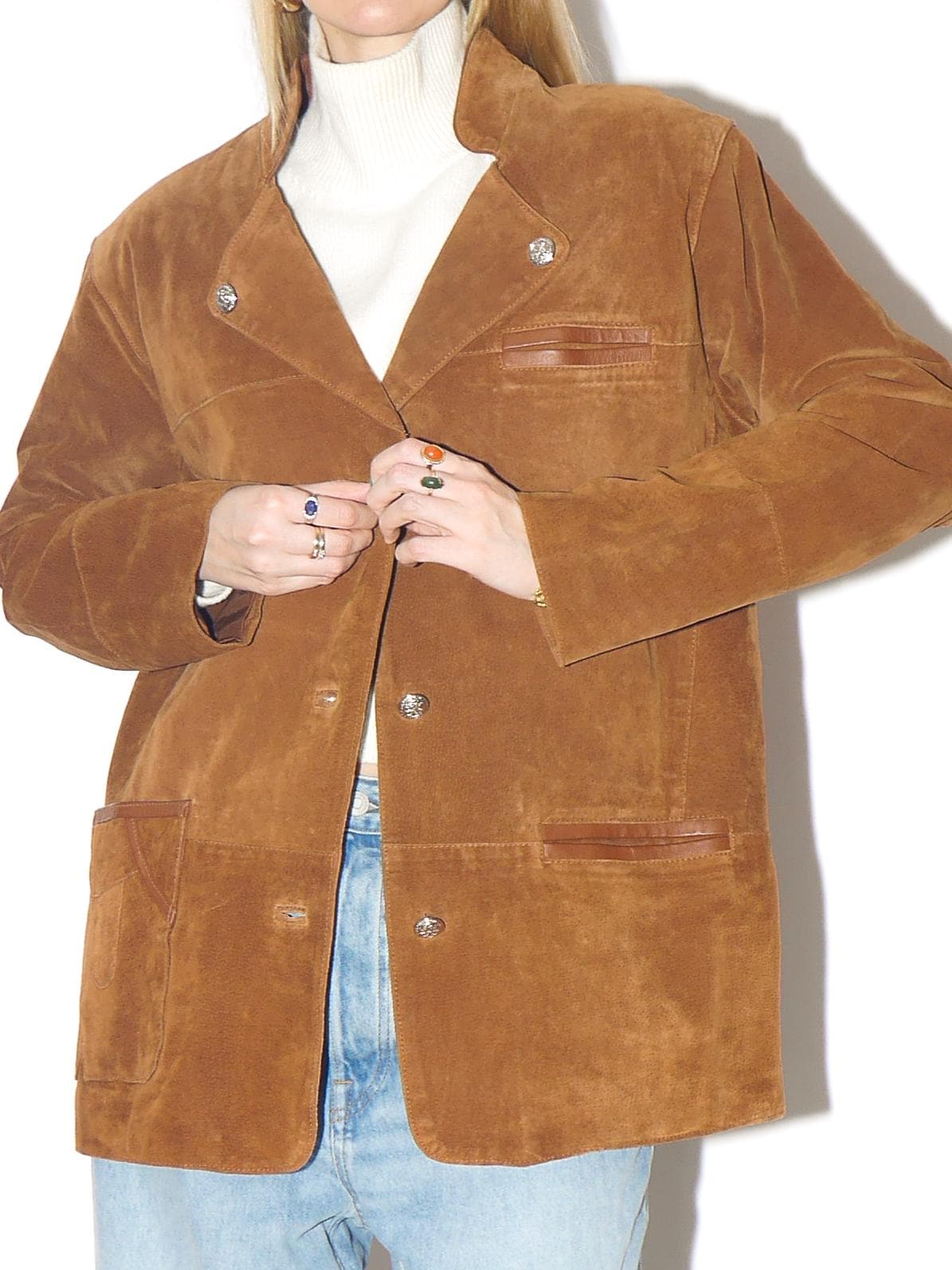 VINTAGE Brown Suede Leather Jacket from 1990s | Folk Style Orange Brown Jacket