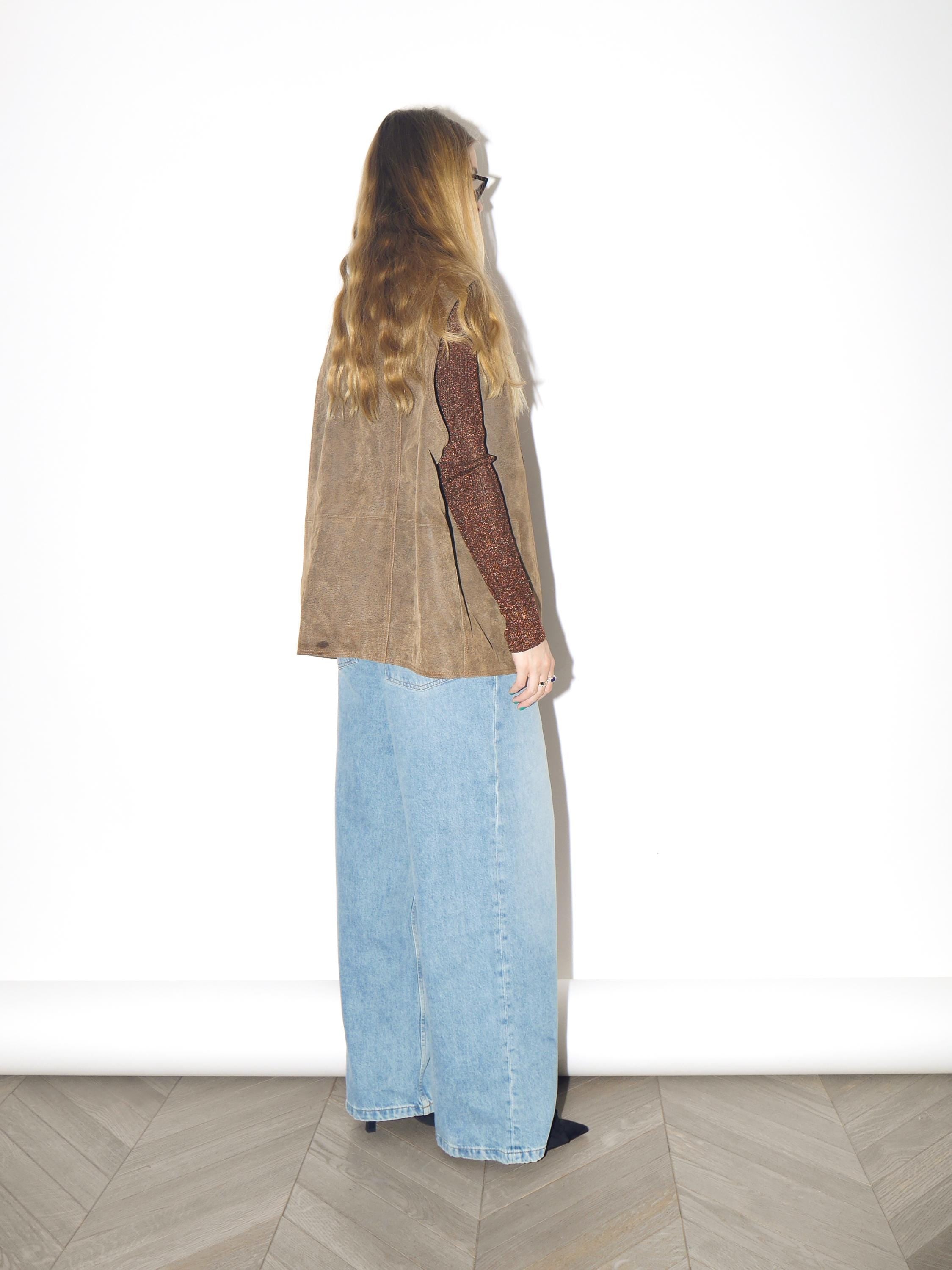 VINTAGE Khaki Suede Vest from 1980s | Big Oversize Beige Leather Vest by Canada®