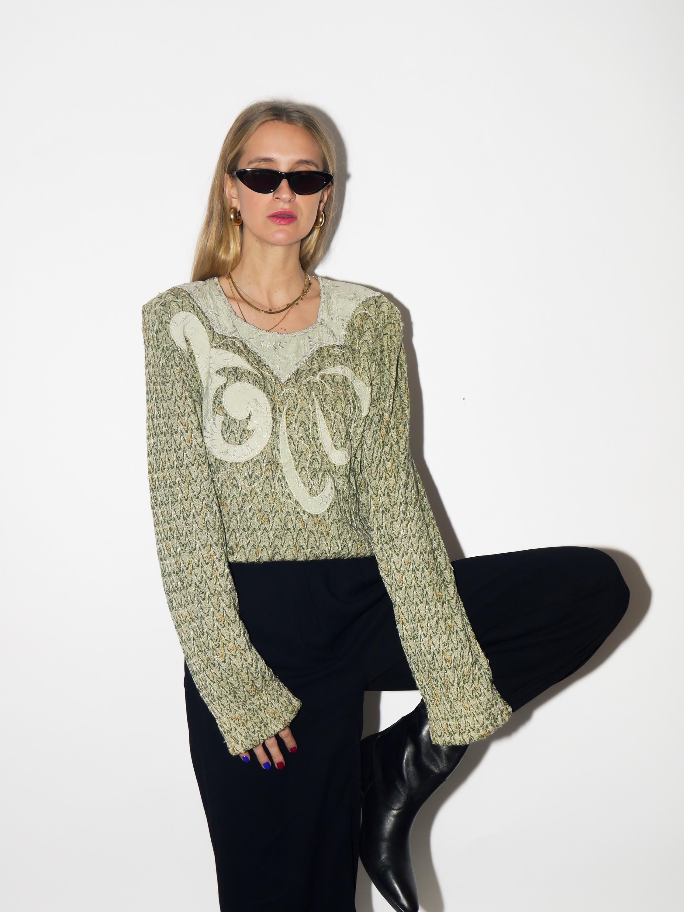 VINTAGE premium viscose sweater from 1980s in metallic green by Bucadi Bacco®