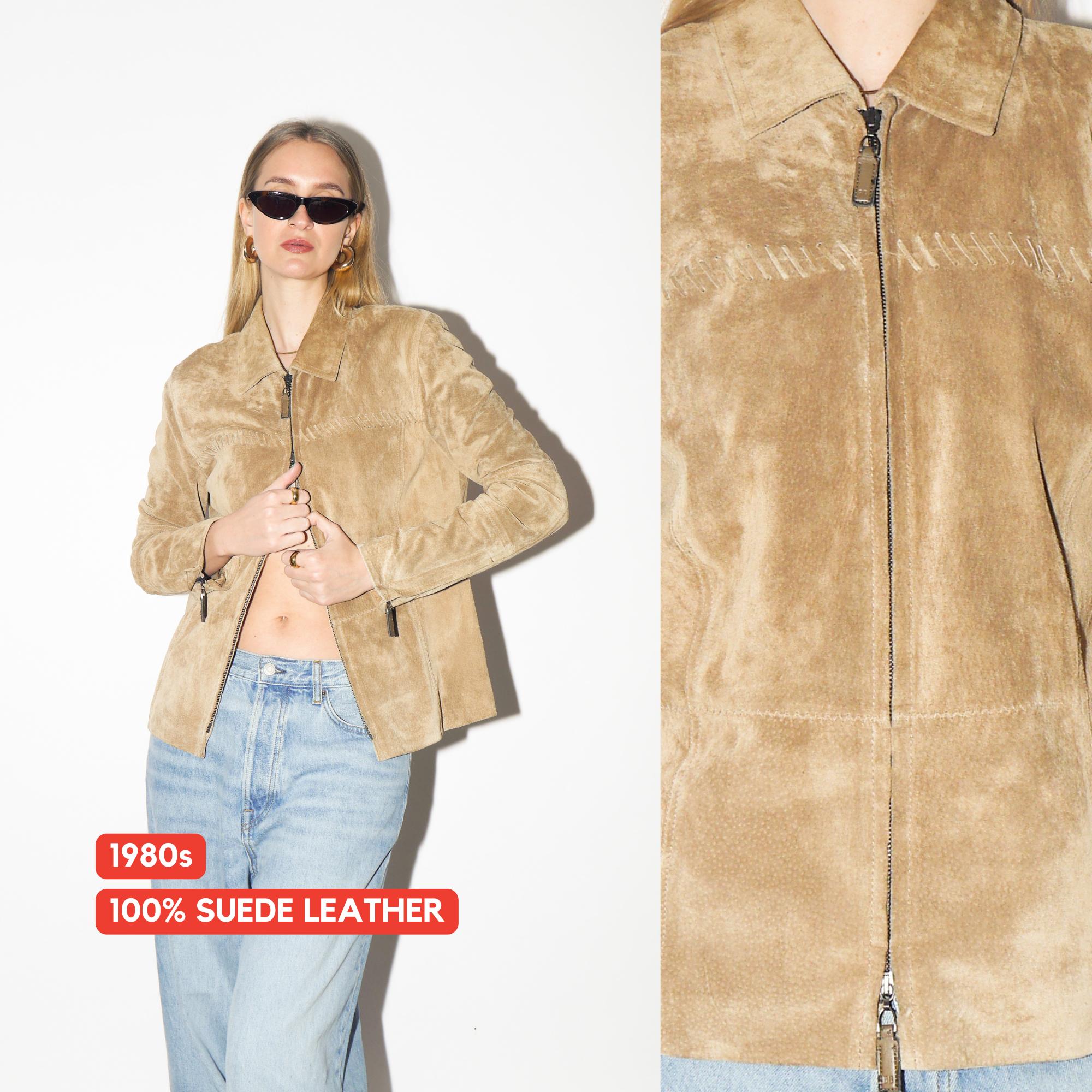 VINTAGE Beige Suede Jacket from 1980s | Betty Barkley Double Zip Leather Jacket
