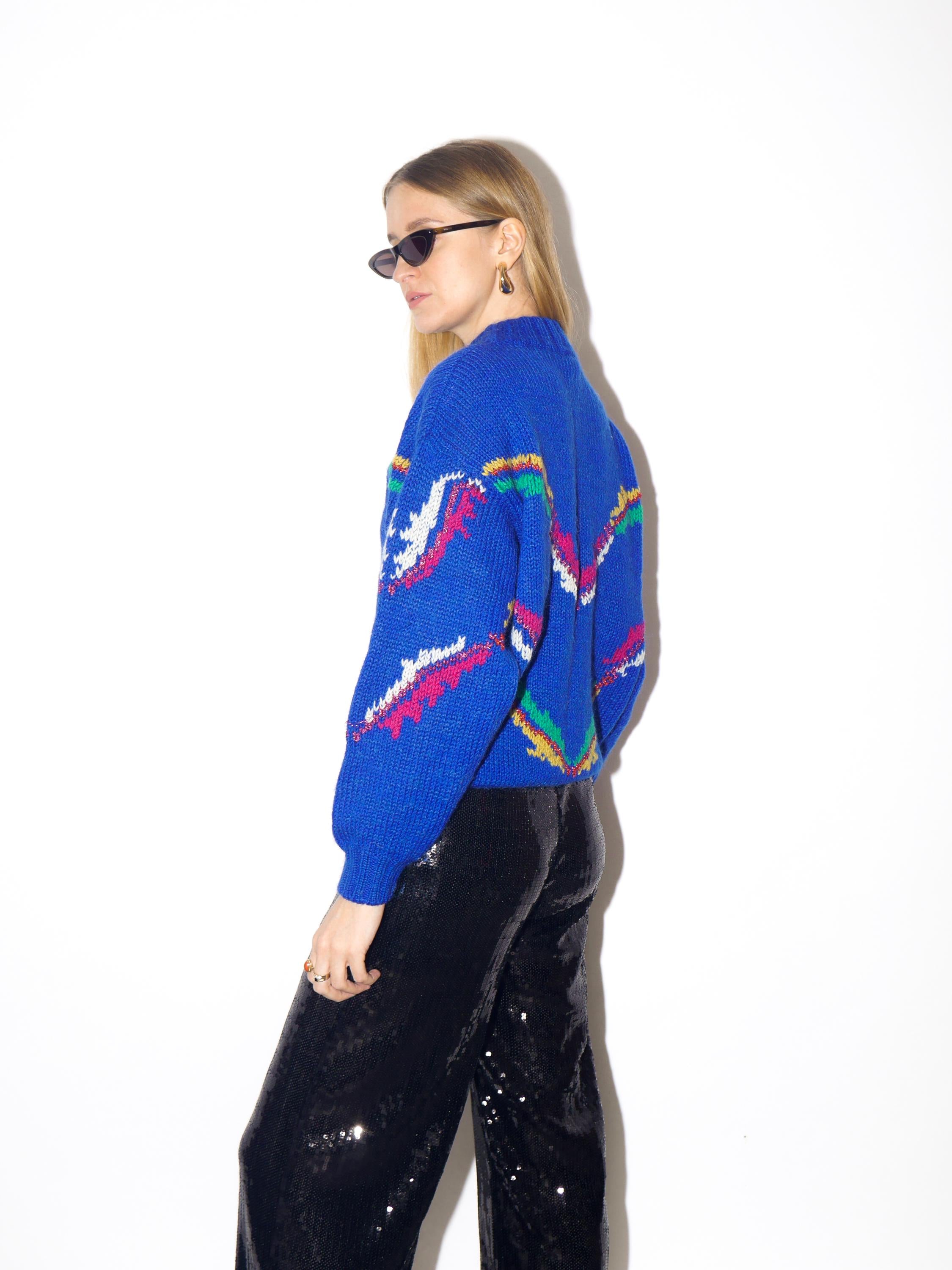 VINTAGE wool and mohair cobalt sweater from 1980s | blue half turtleneck sweater