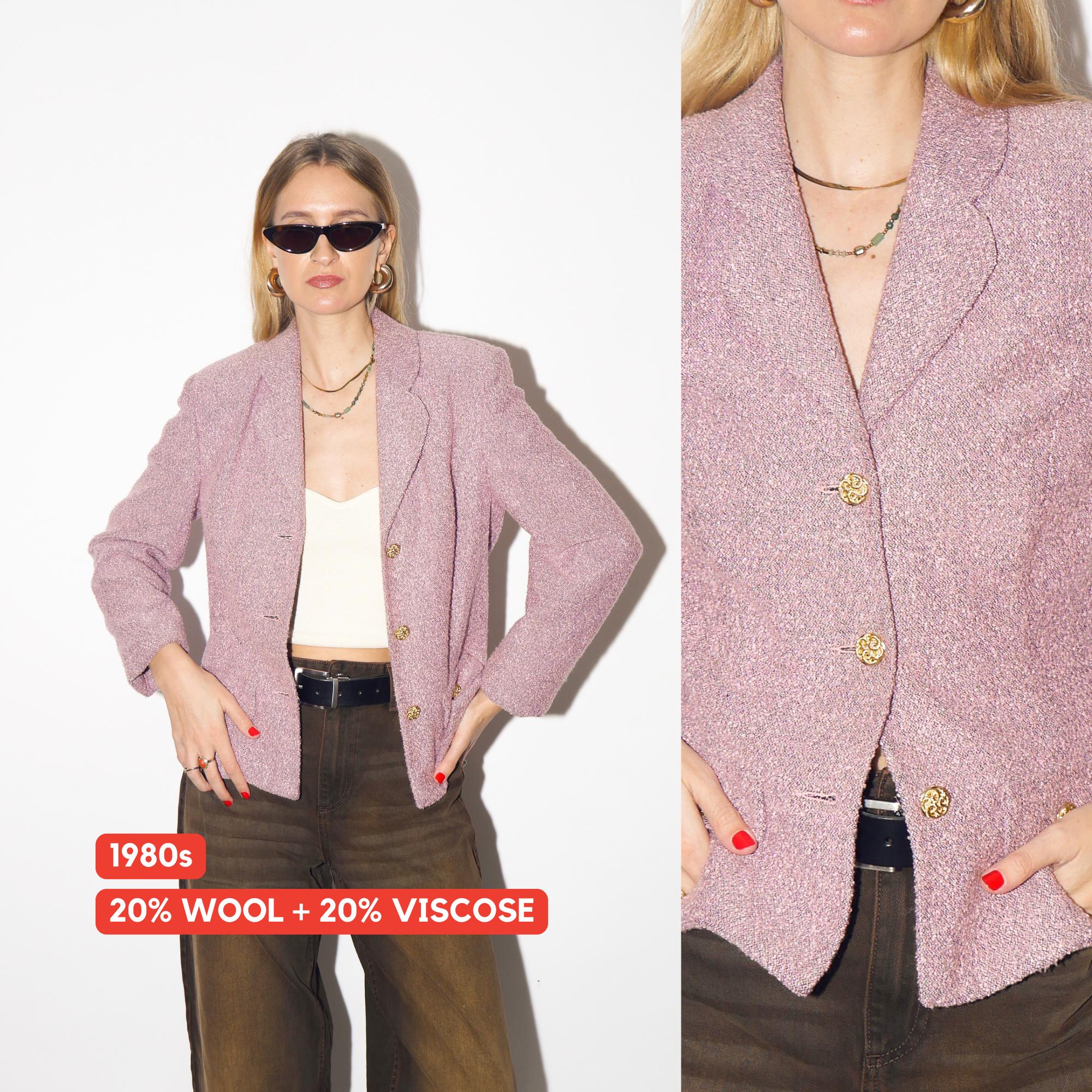 VINTAGE boucle blazer in old rose, pink with shoulder pads from 1980s