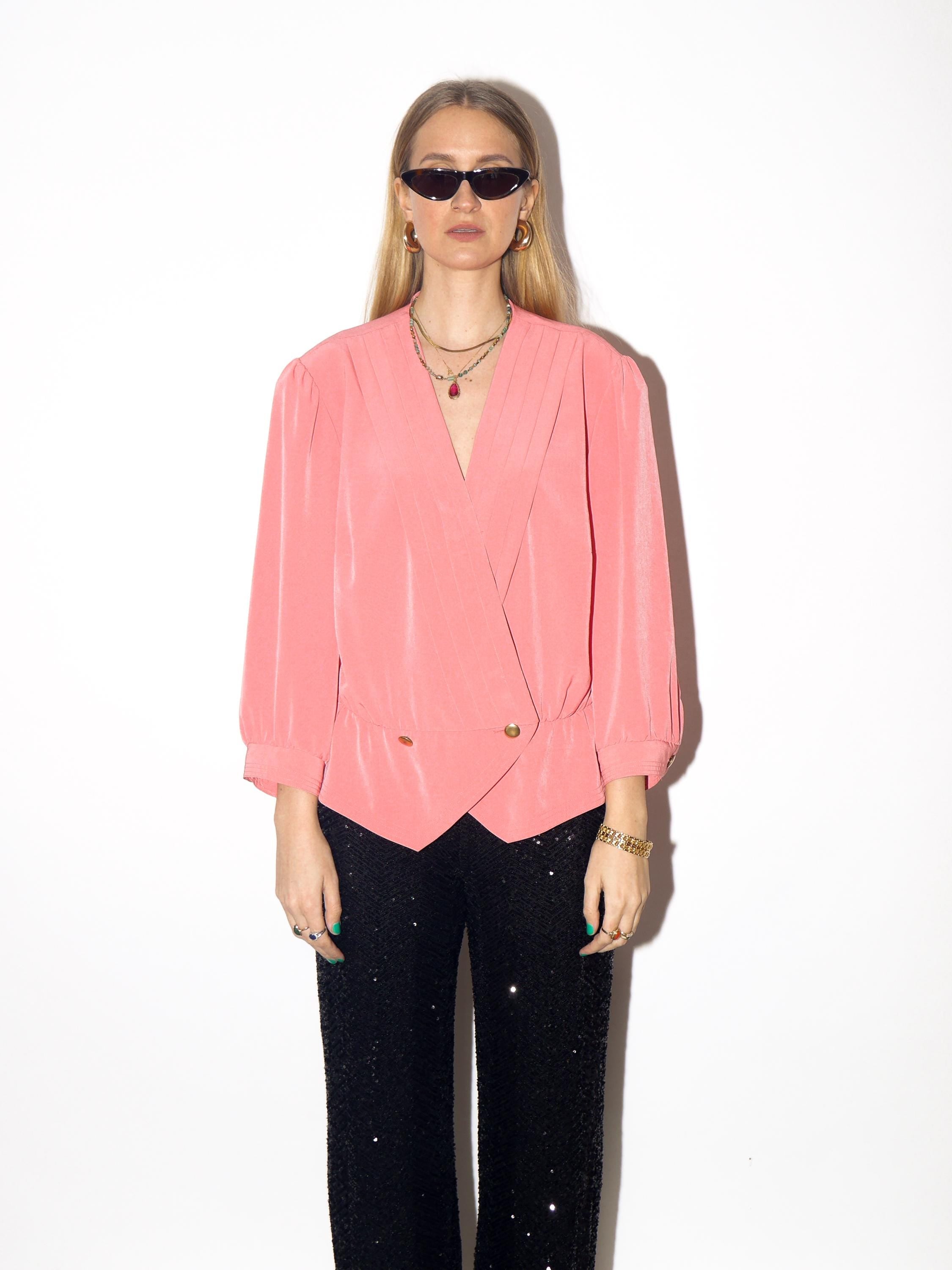 VINTAGE pink blouse from 1980s with peplum and puffer sleeves by Markwald®