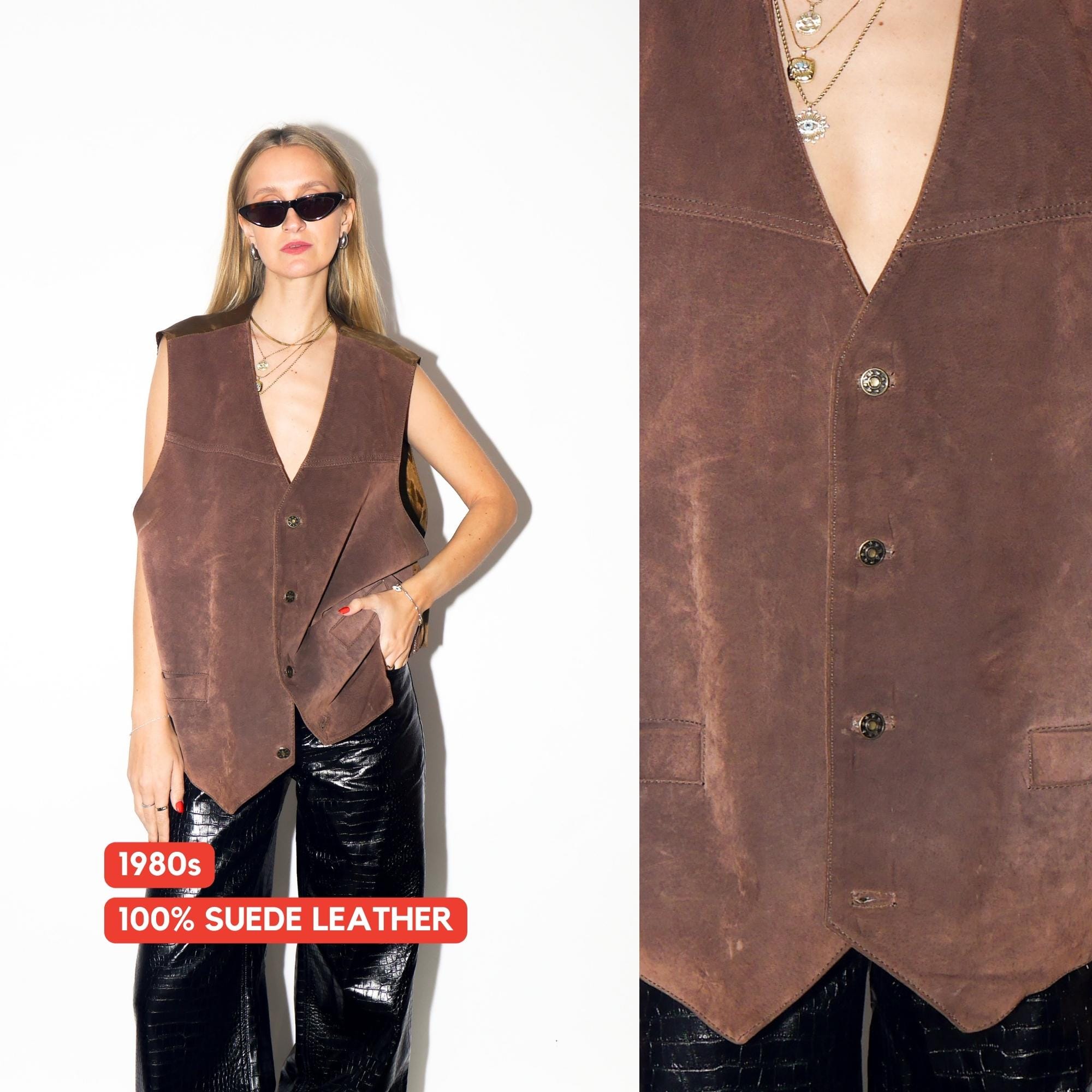 VINTAGE Brown Suede Leather Vest From The 1980s By John F. Gee Jeanswear