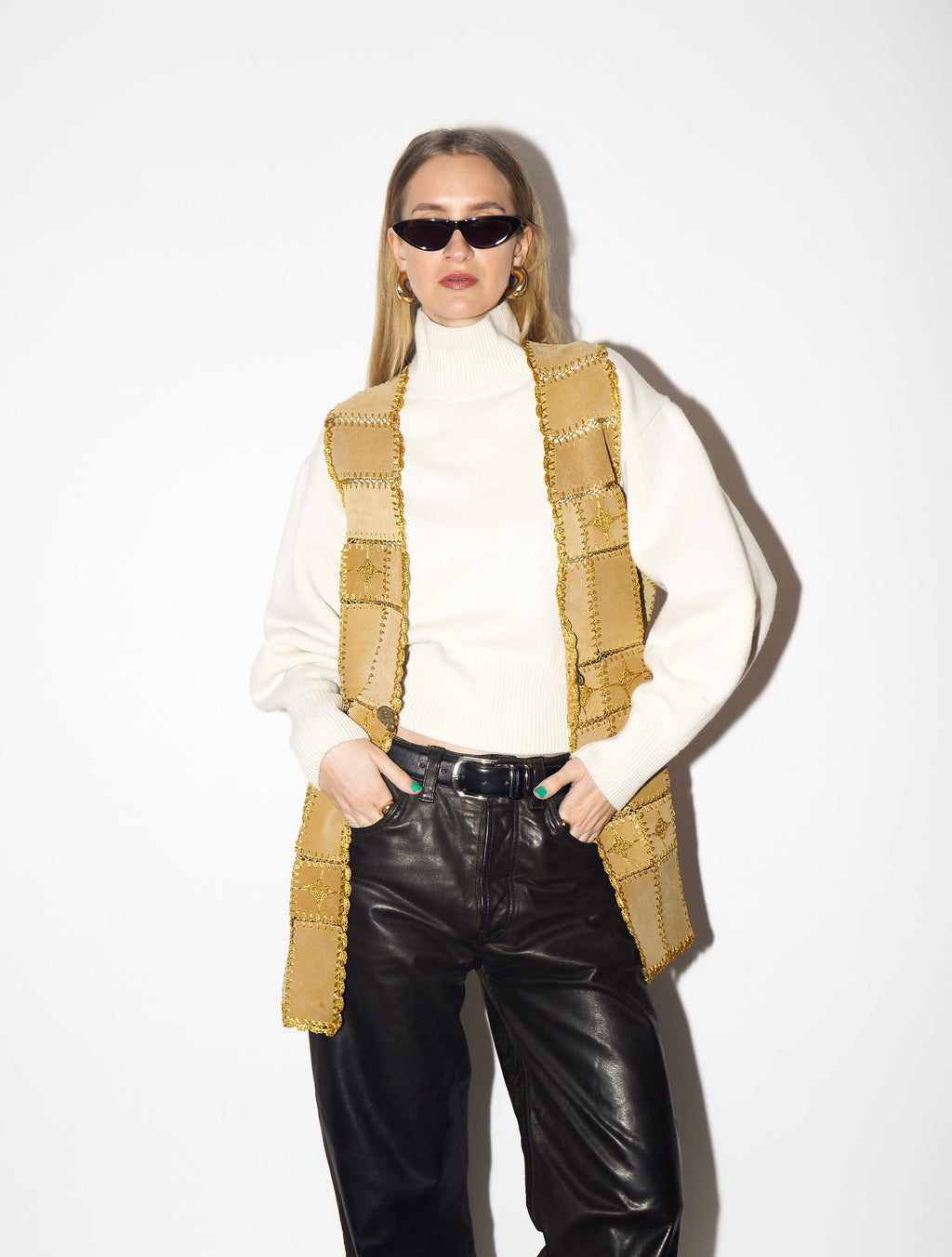 VINTAGE Beige Suede Vest from 1980s | Caramel Suede Leather Long Vest