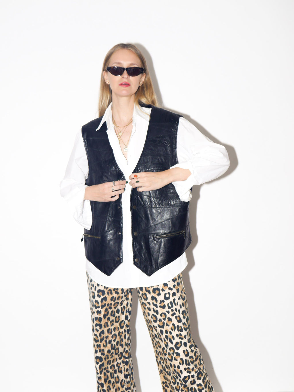 VINTAGE Black Patchwork Leather Vest From The 1980s by Elazar Leather