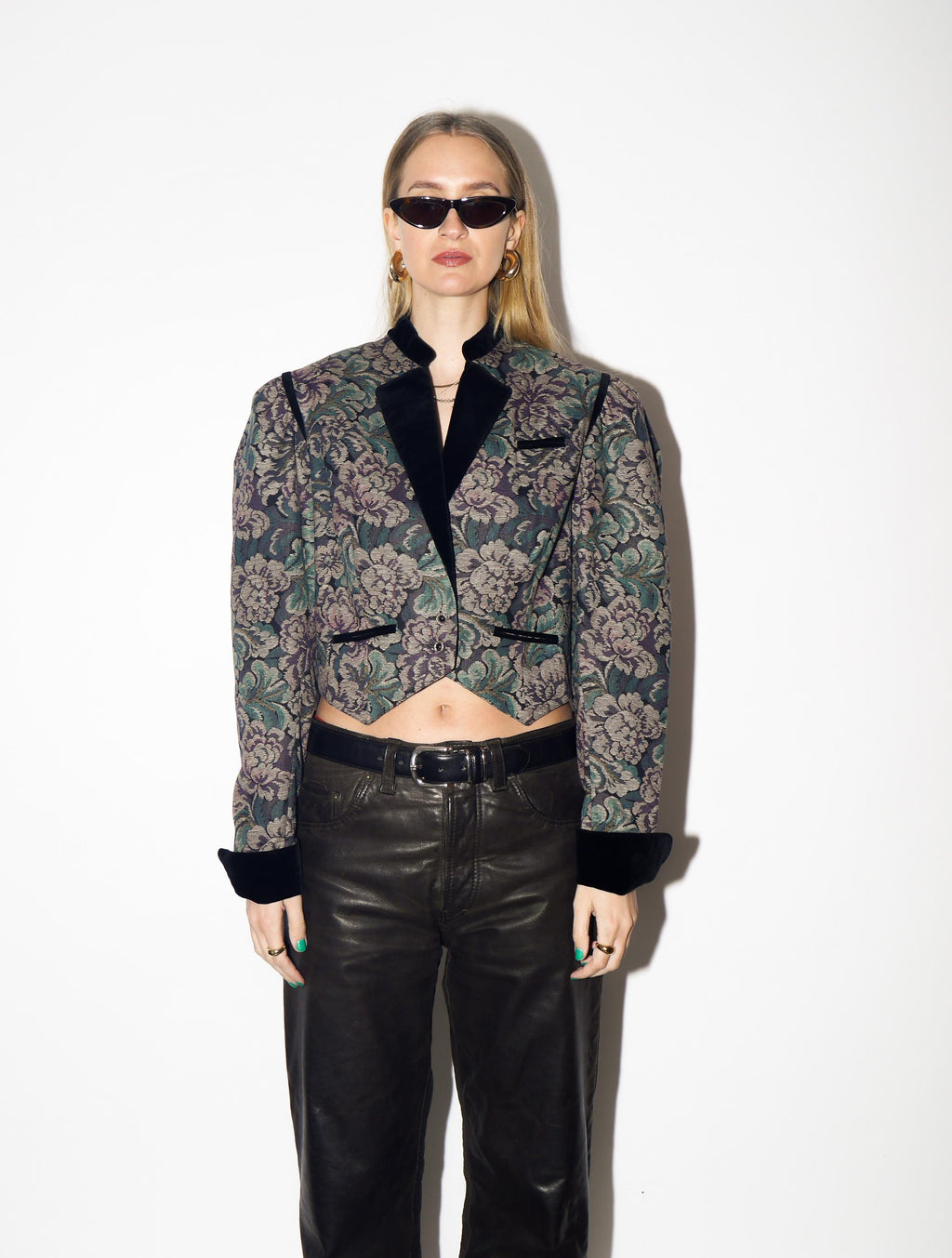 VINTAGE Cotton Jacquard Floral Blazer from 1980s | Big Shoulders Austrian Blazer