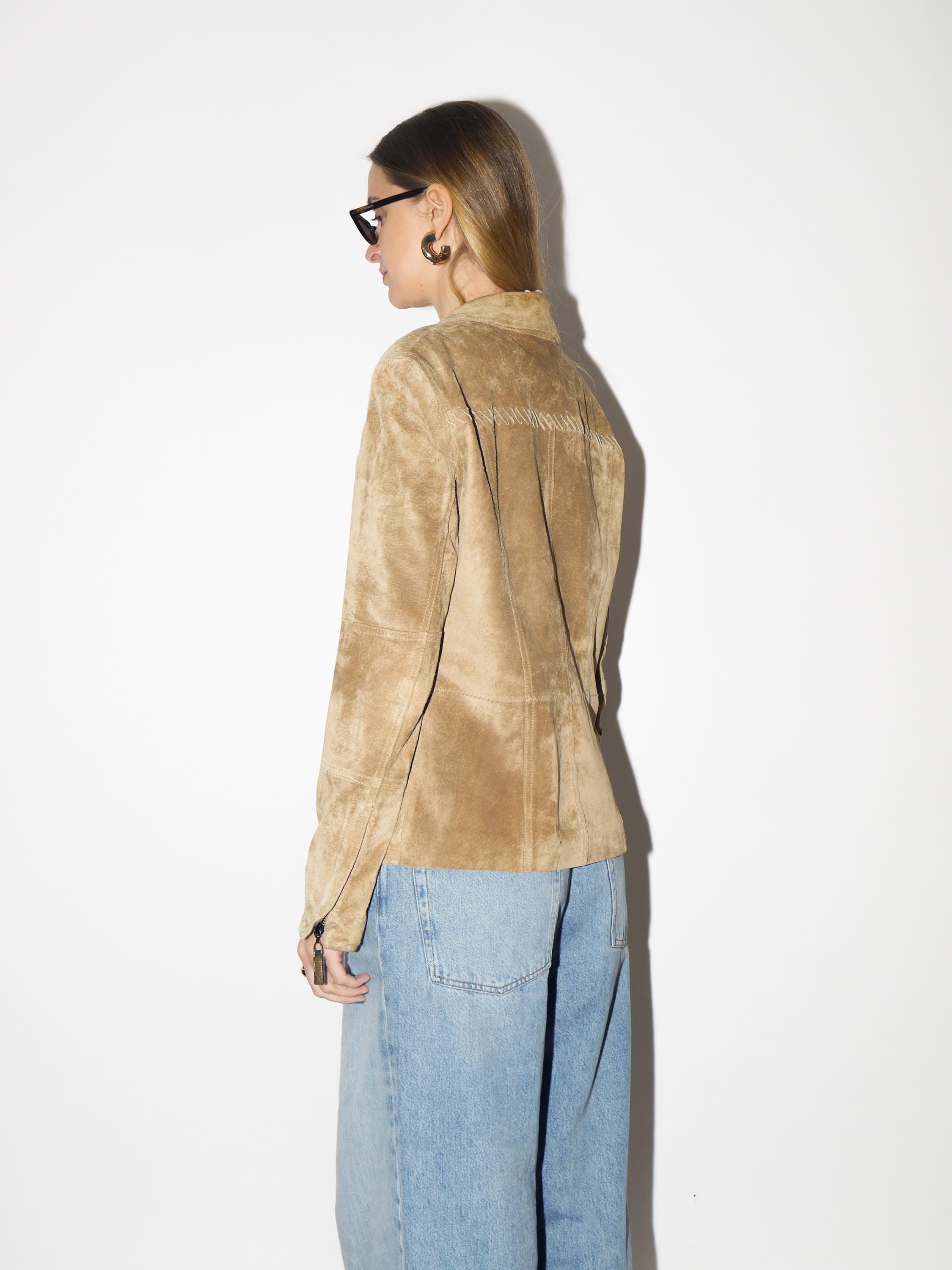 VINTAGE Beige Suede Jacket from 1980s | Betty Barkley Double Zip Leather Jacket