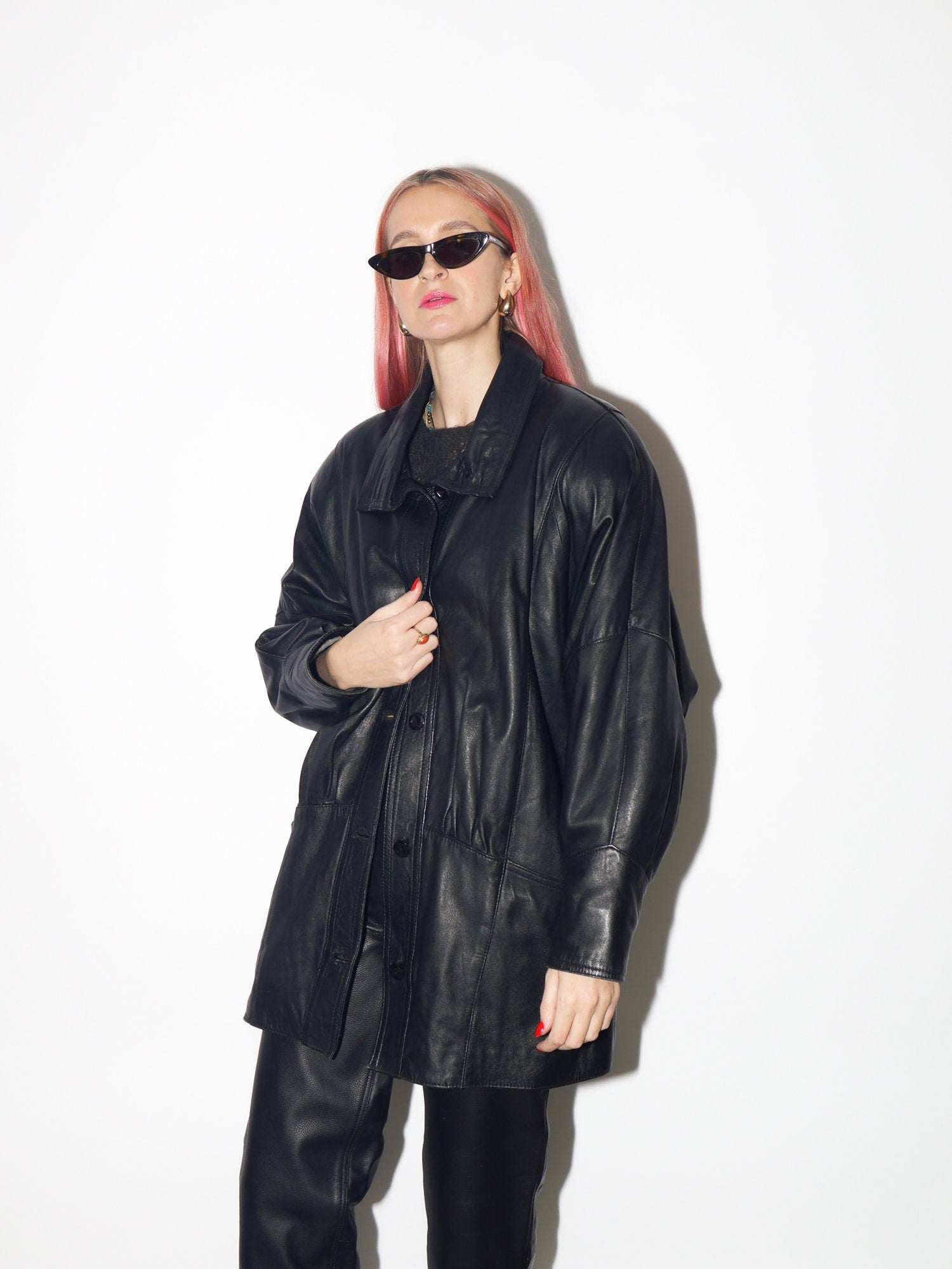 VINTAGE black leather jacket 1980s by Victor Sanjuan from Barcelona | black vintage leather jacket | Hailey Bieber leather jacket