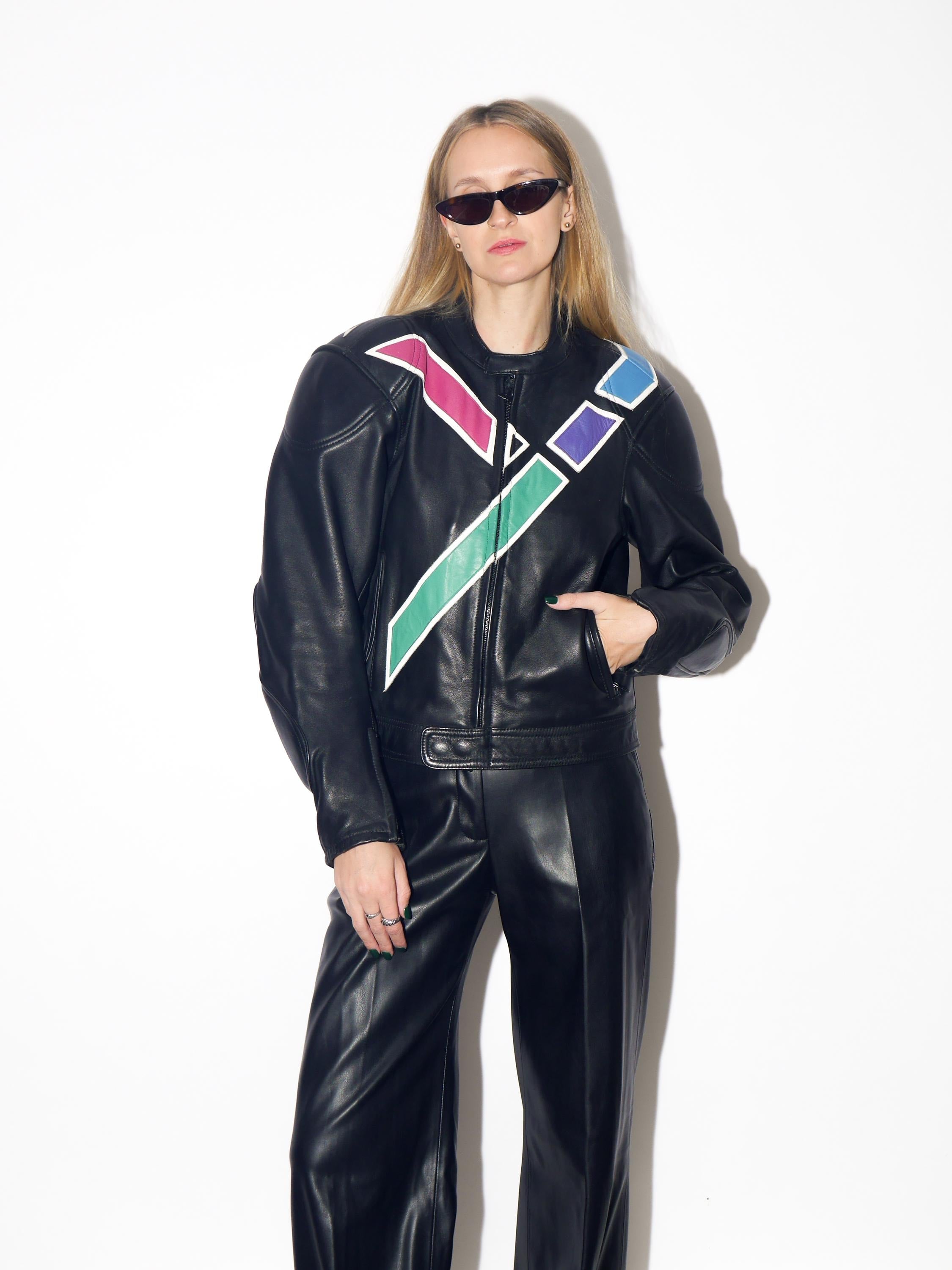 VINTAGE Black Motorcycle Leather Jacket From The 1980s By IXS Mode