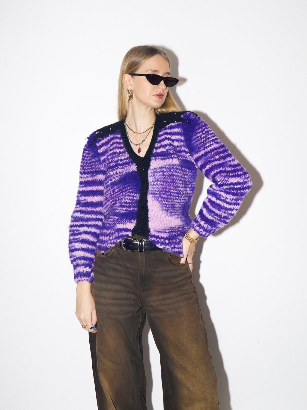 VINTAGE handmade purple sweater from 1980s | vintage warm purple cropped sweater