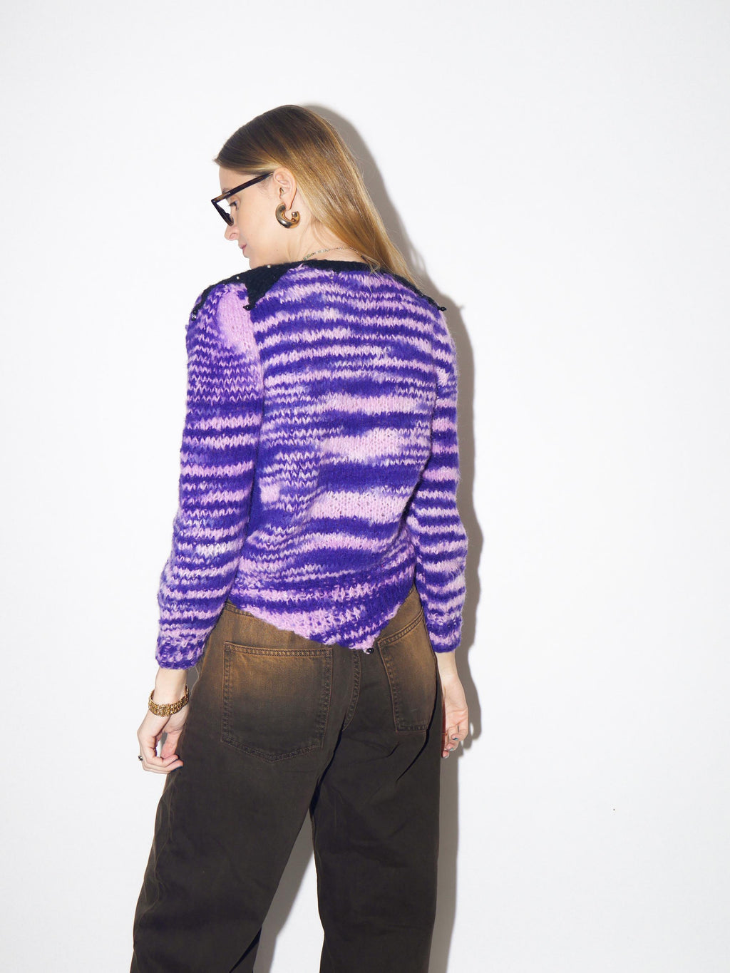 VINTAGE handmade purple sweater from 1980s | vintage warm purple cropped sweater