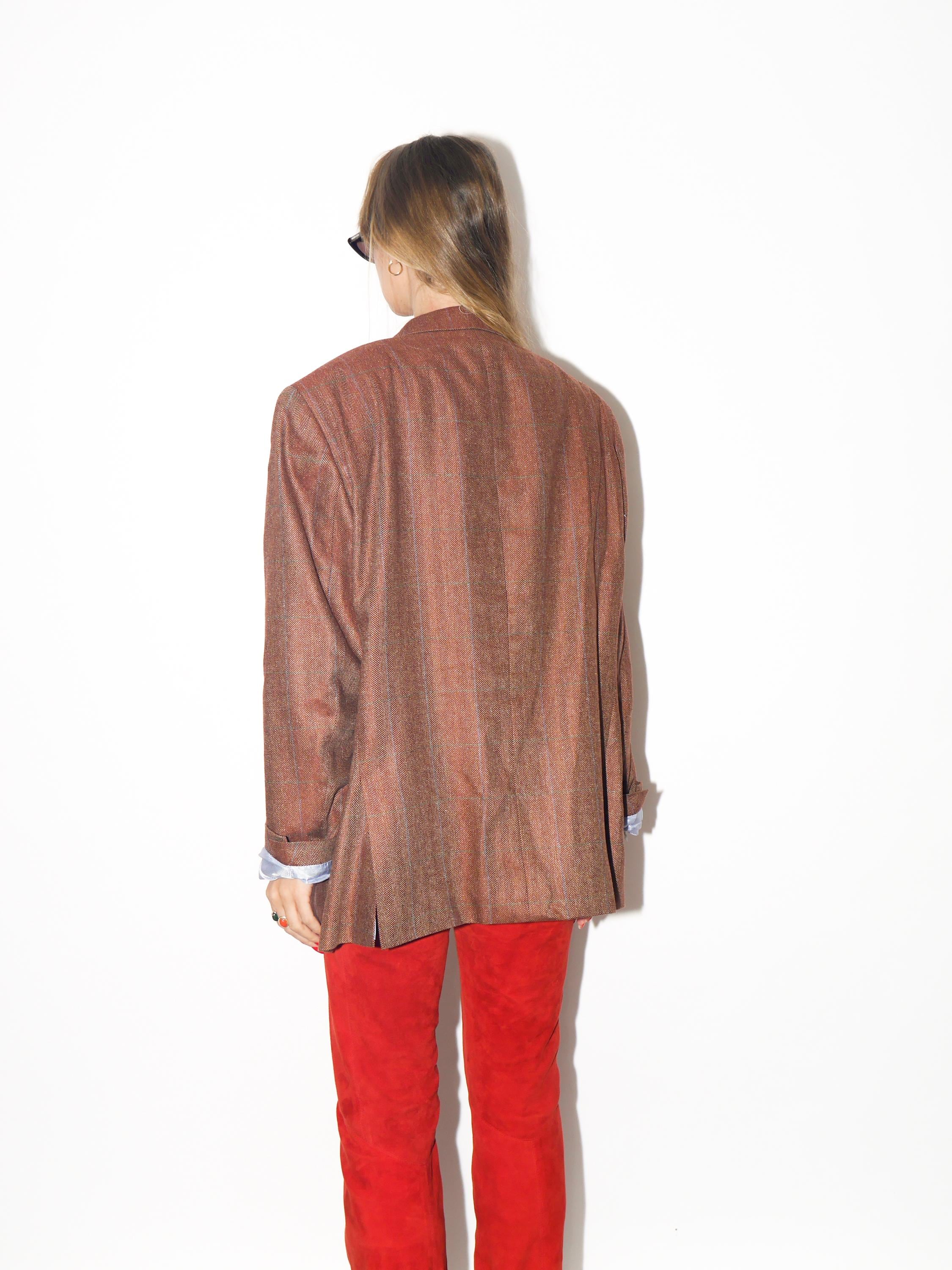 VINTAGE Silk Rusty Orange Herringbone Blazer From The Late 2000s By Carl Gross