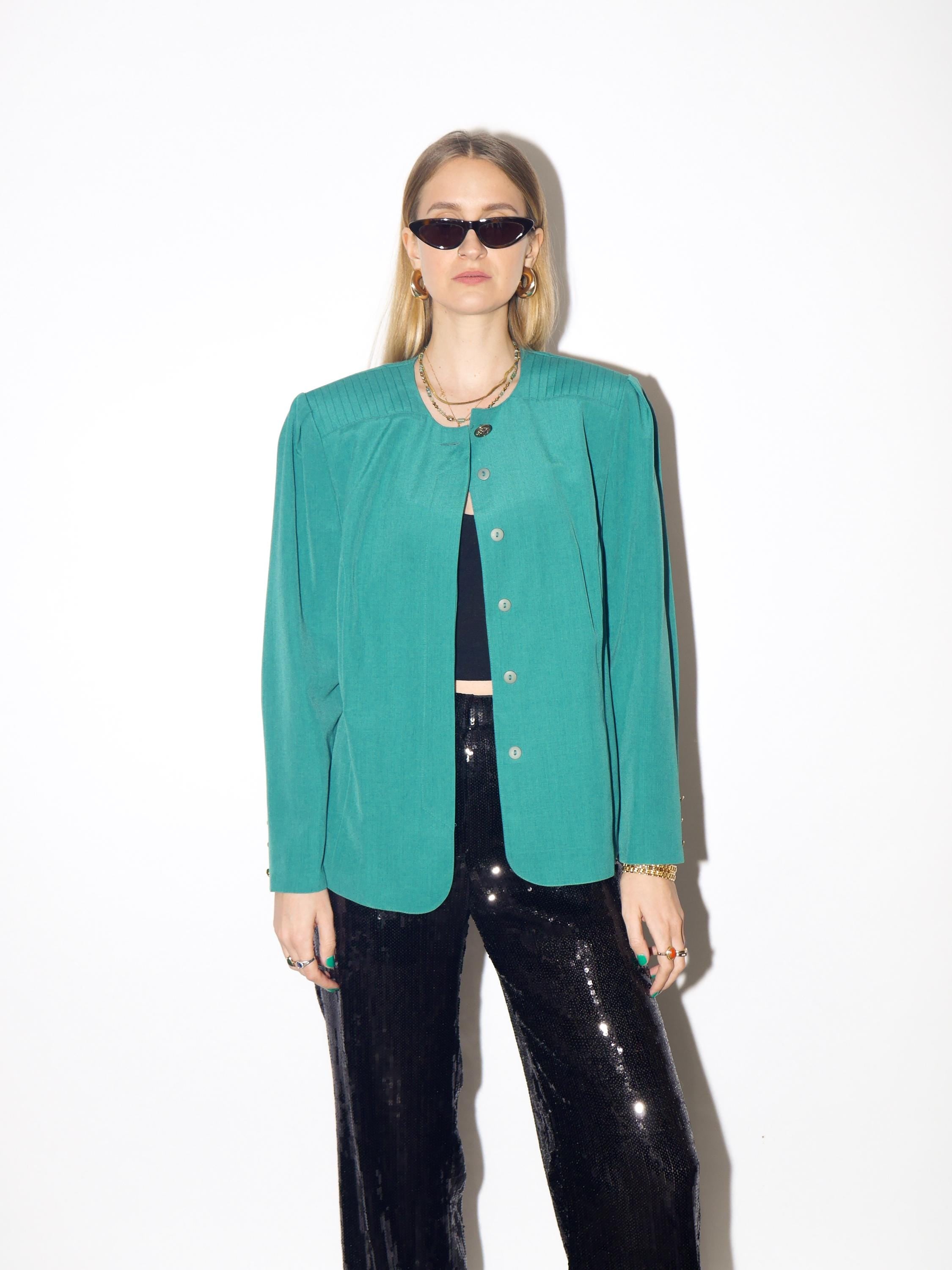 VINTAGE wool green blazer from 1980s with big shoulder pads by Creation Atelier®