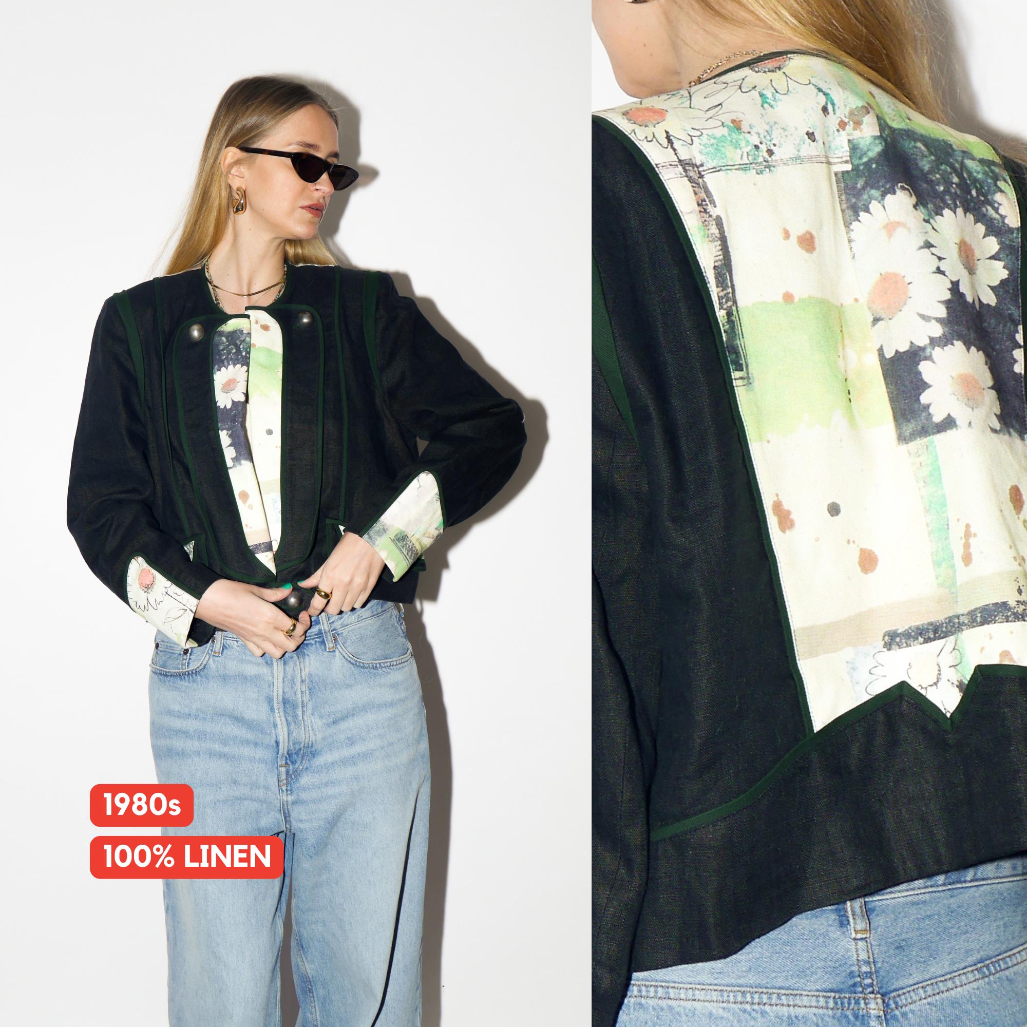 VINTAGE Navy Linen Blazer from 1980s | Cropped Folk Blazer by Studio Umberto®