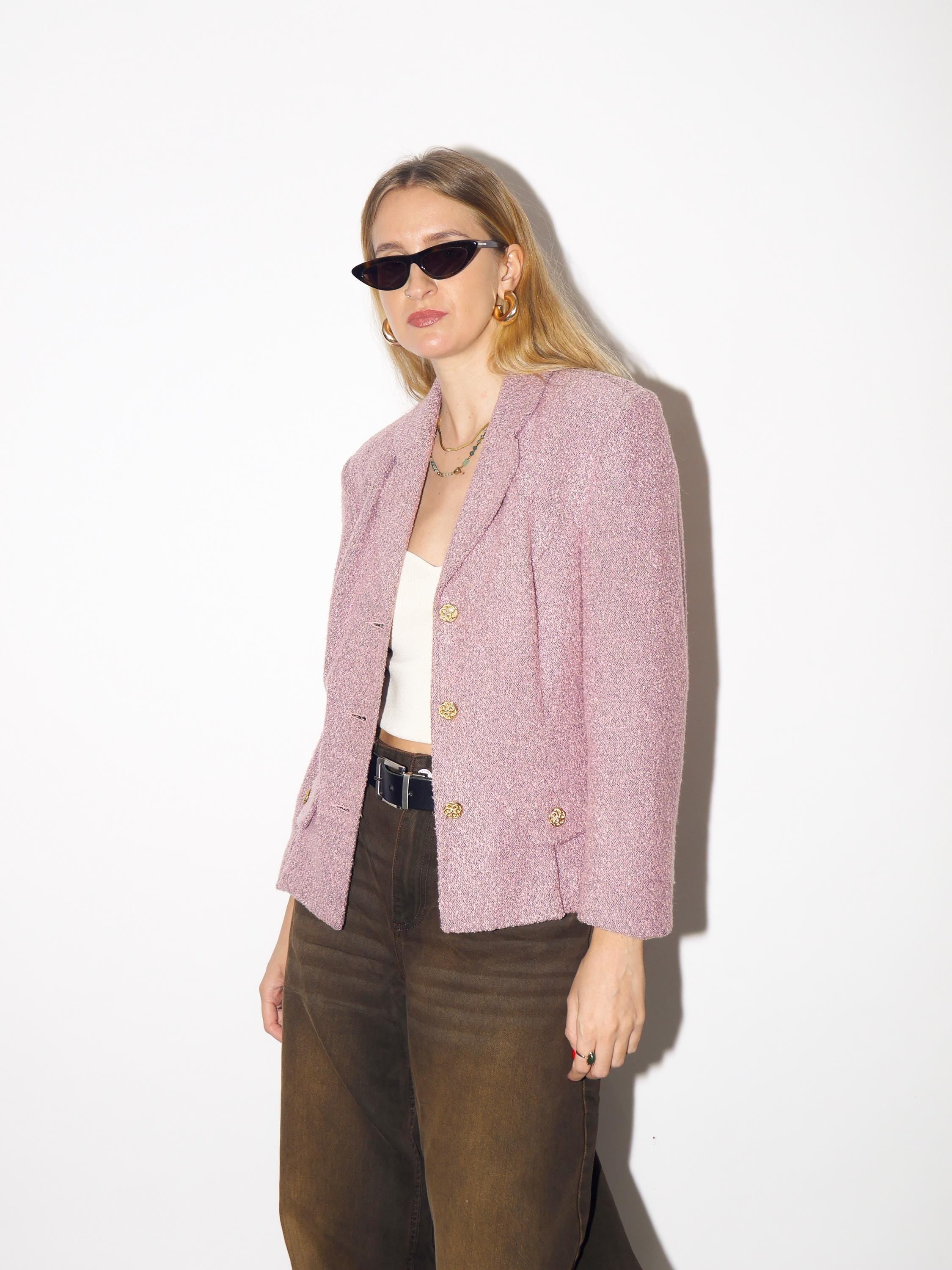 VINTAGE boucle blazer in old rose, pink with shoulder pads from 1980s
