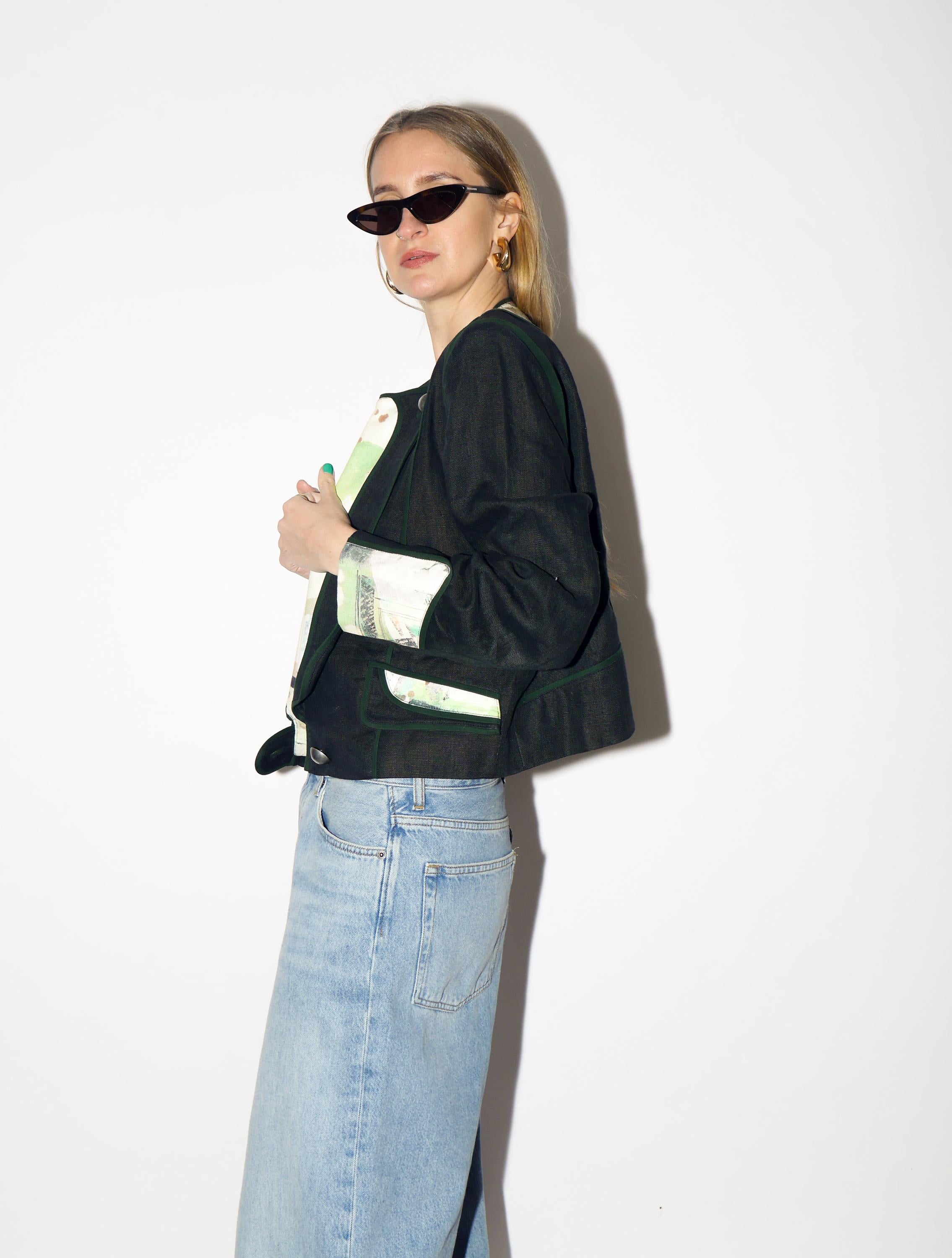 VINTAGE Navy Linen Blazer from 1980s | Cropped Folk Blazer by Studio Umberto®