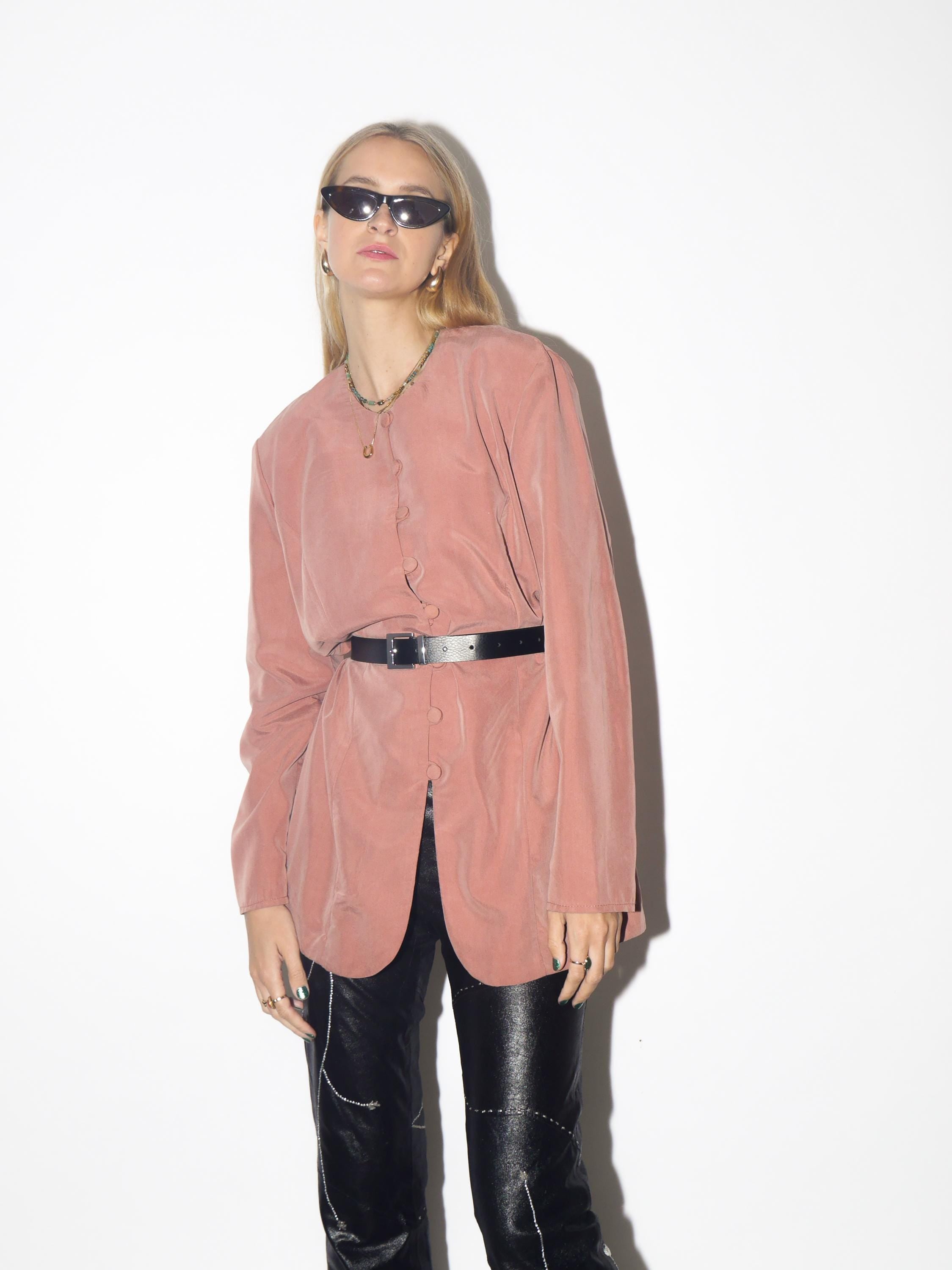 VINTAGE dusty pink Viscose blouse from 1980s with long fit & round neckline