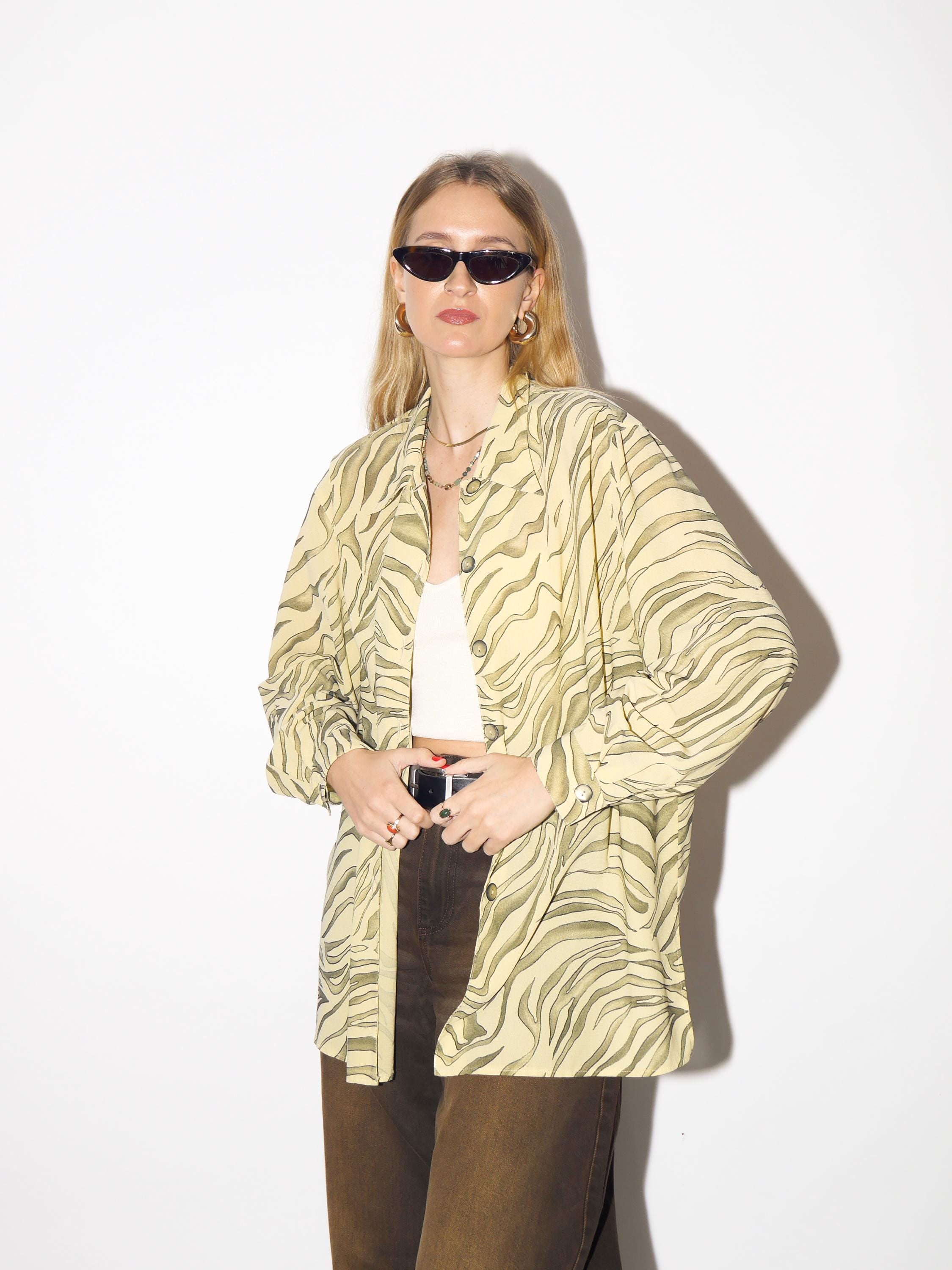 VINTAGE zebra shirt in yellow and green animal print from 1980s by Seidel Moden®