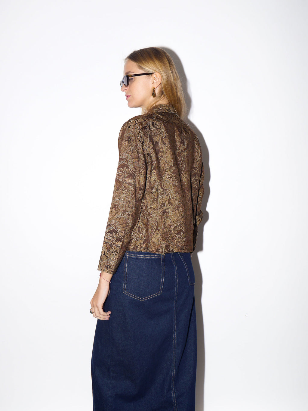 VINTAGE brown patterned silk jacket blouse blazer | handmade from 1980s | premium quality retro jacket blouse style with creamy lining